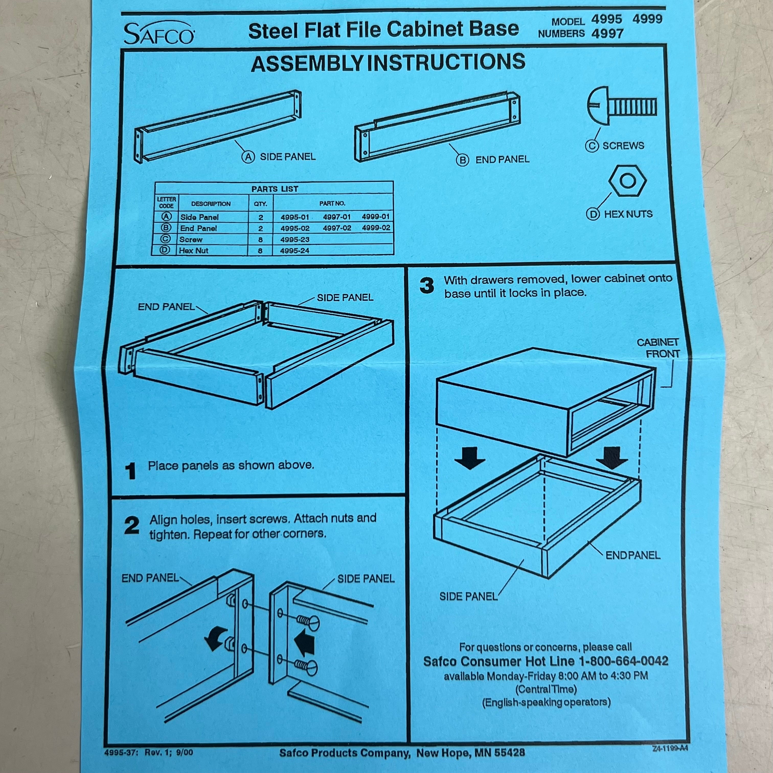 SAFCO Steel Flat File Cabinet Base Sz 53.5" L x 6" W, White 4999WHR