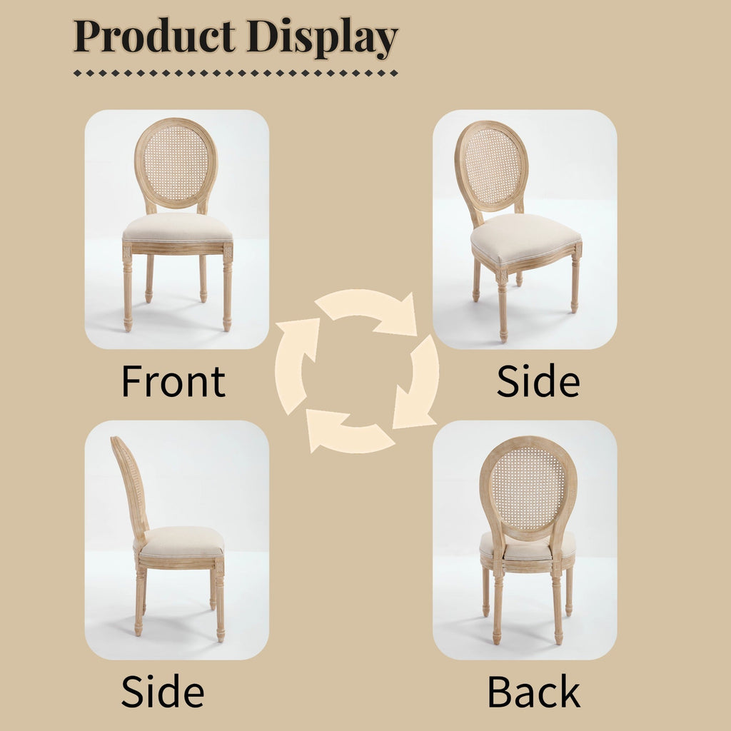 French Country Dining Chairs Set of 2 Upholstered with Rattan Back