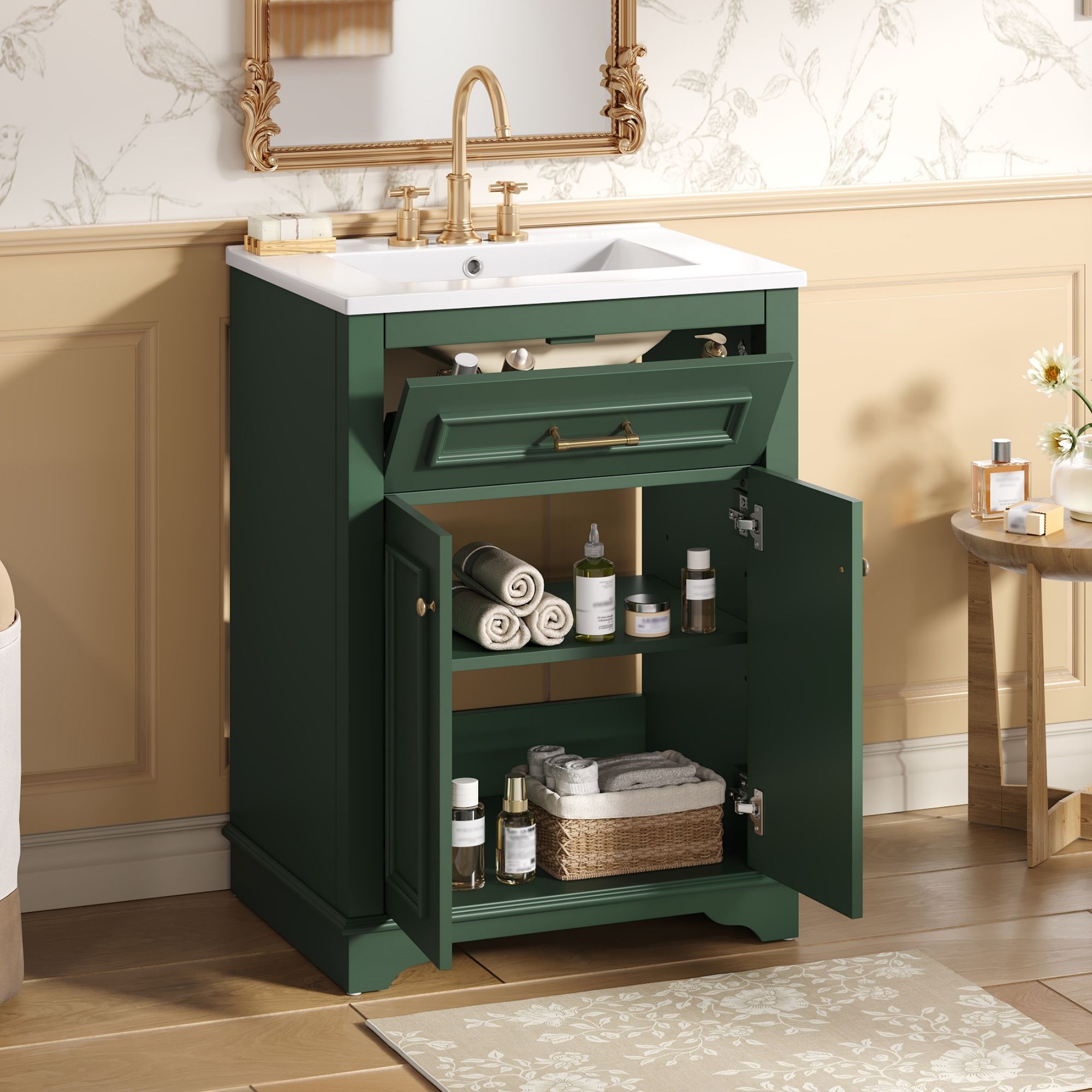 Bathroom Vanity With Integrated Sink, 2 Door Cabinet With Tip Out Drawer