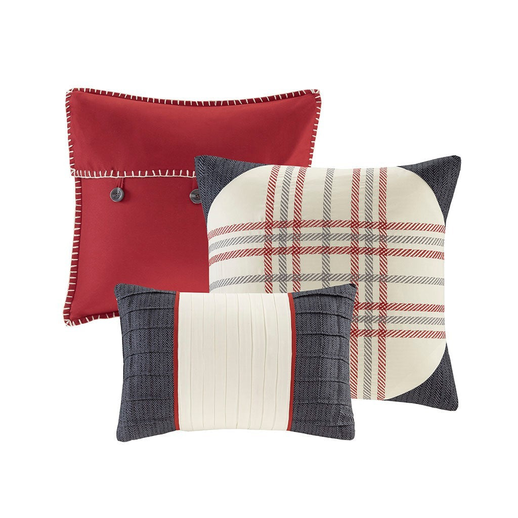 7 Piece Herringbone Comforter Set Red Cal King