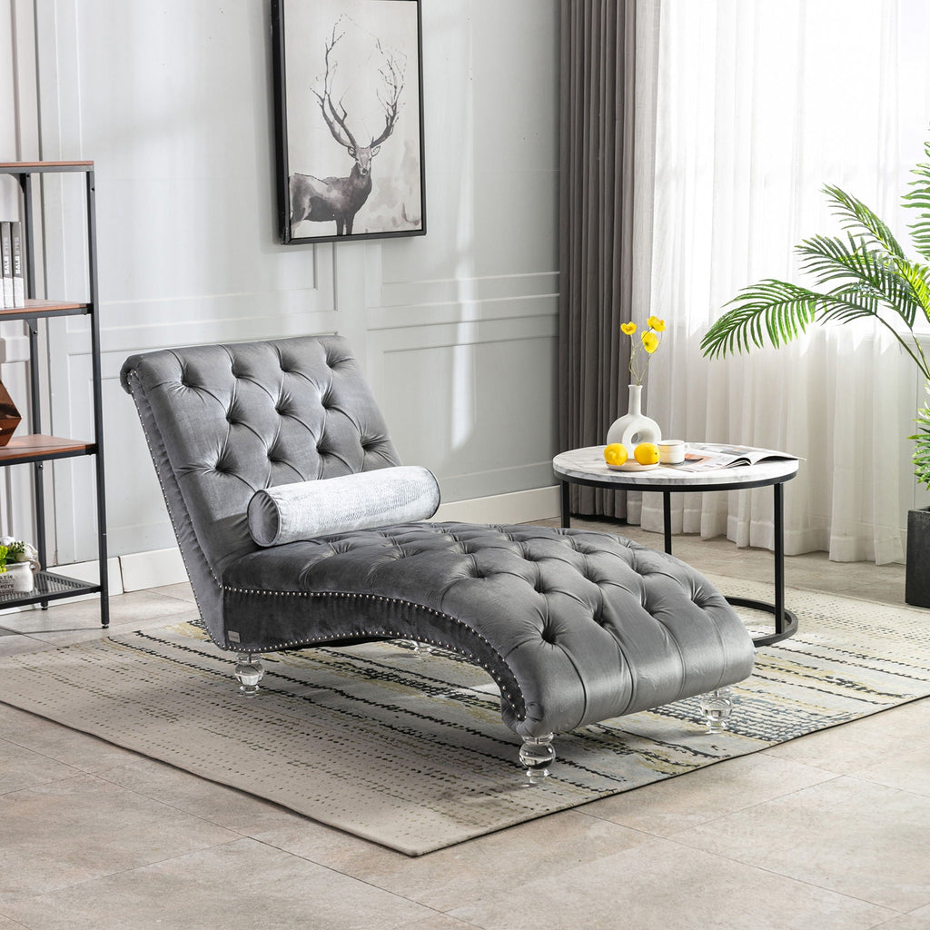 Chaise Lounge Indoor, Button Tufted Upholstered Chaise Lounge Chair With Pillow