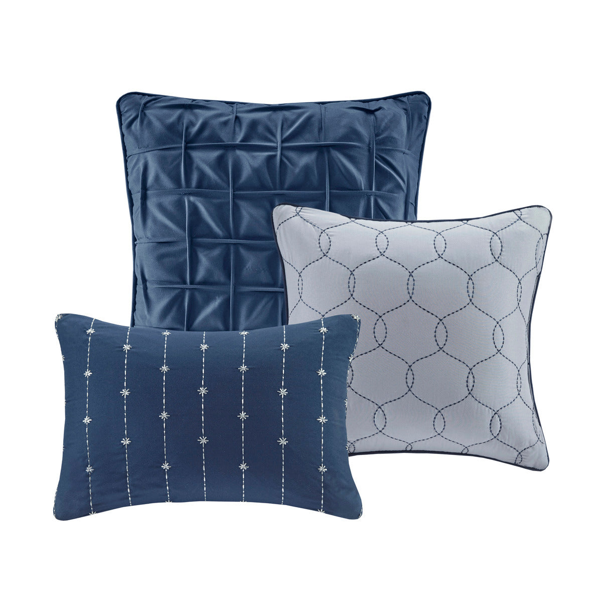 7 Piece Printed Seersucker Comforter Set Navy Queen