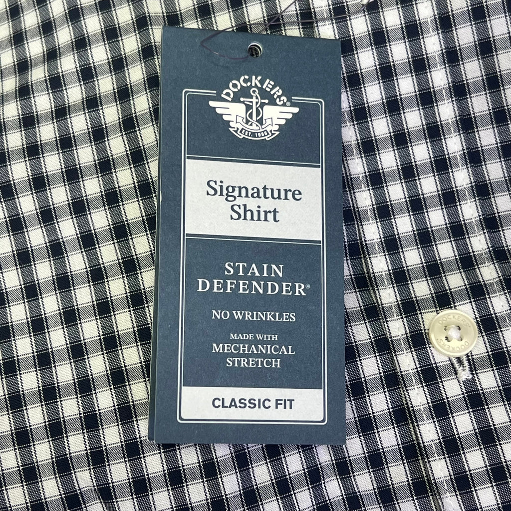 DOCKERS Signature Stain Defender Button Up Shirt Men's Sz XL Navy Blue A42520010
