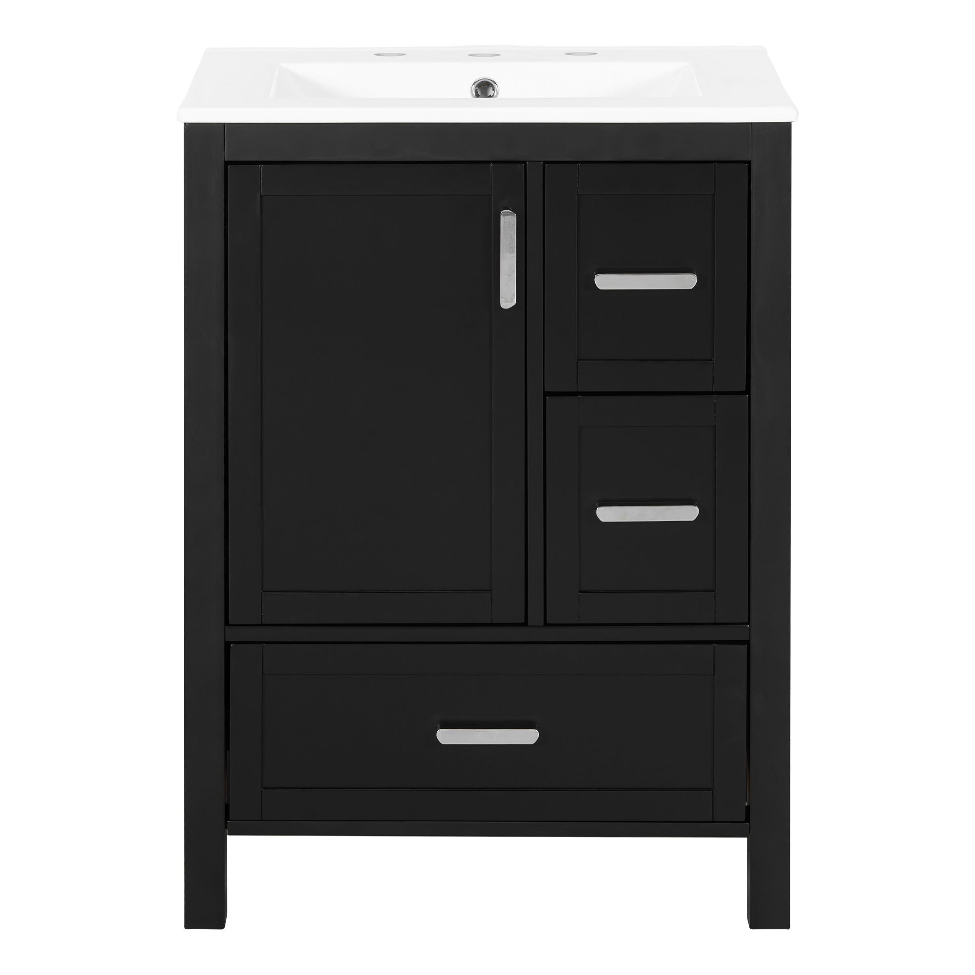 Bathroom Vanity With Sink, Soft-Close Doors, Double-Layer Shelf And 3 Drawers