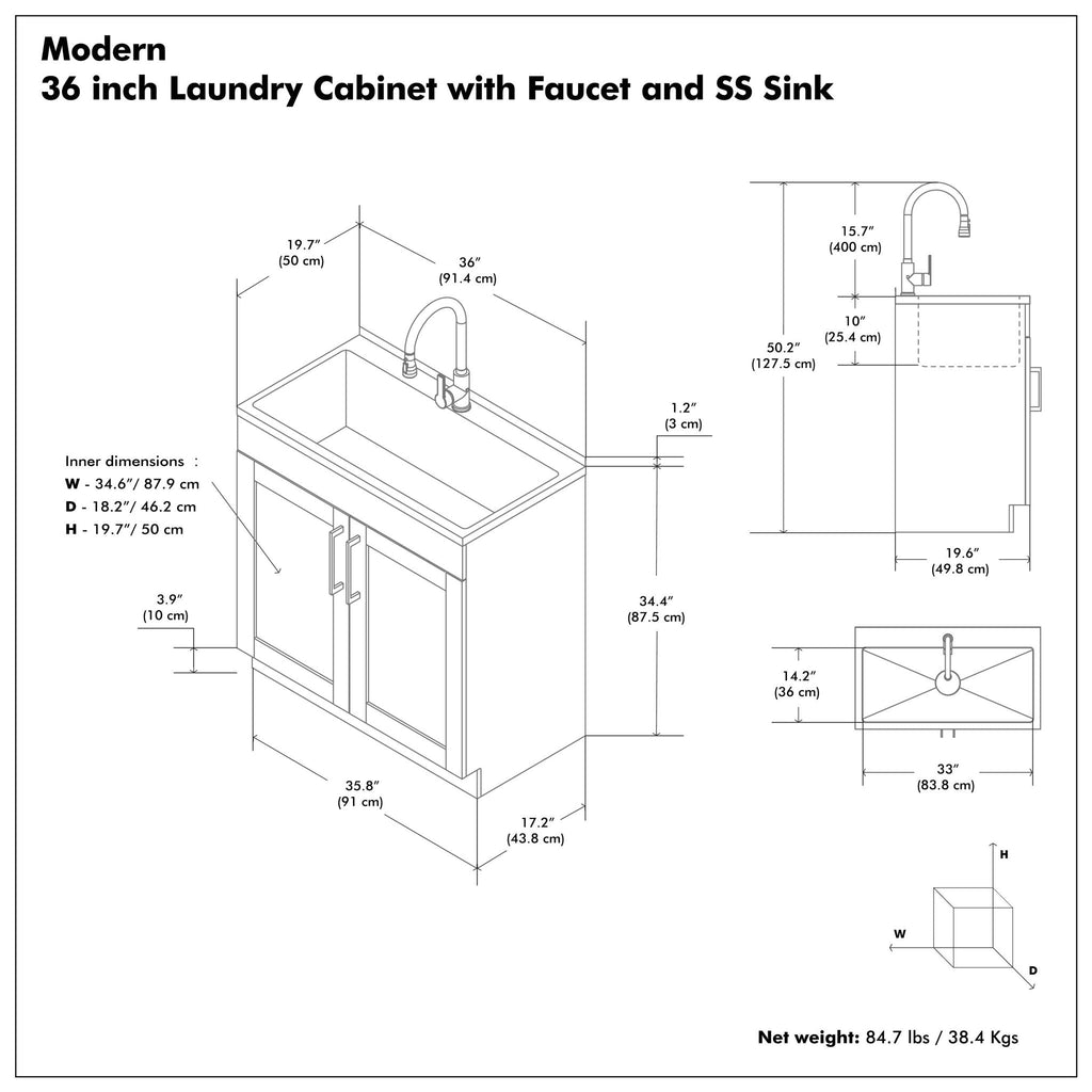 Modern Shaker All-In-One Laundry Utility Sink And Cabinet with Pull Out Faucet