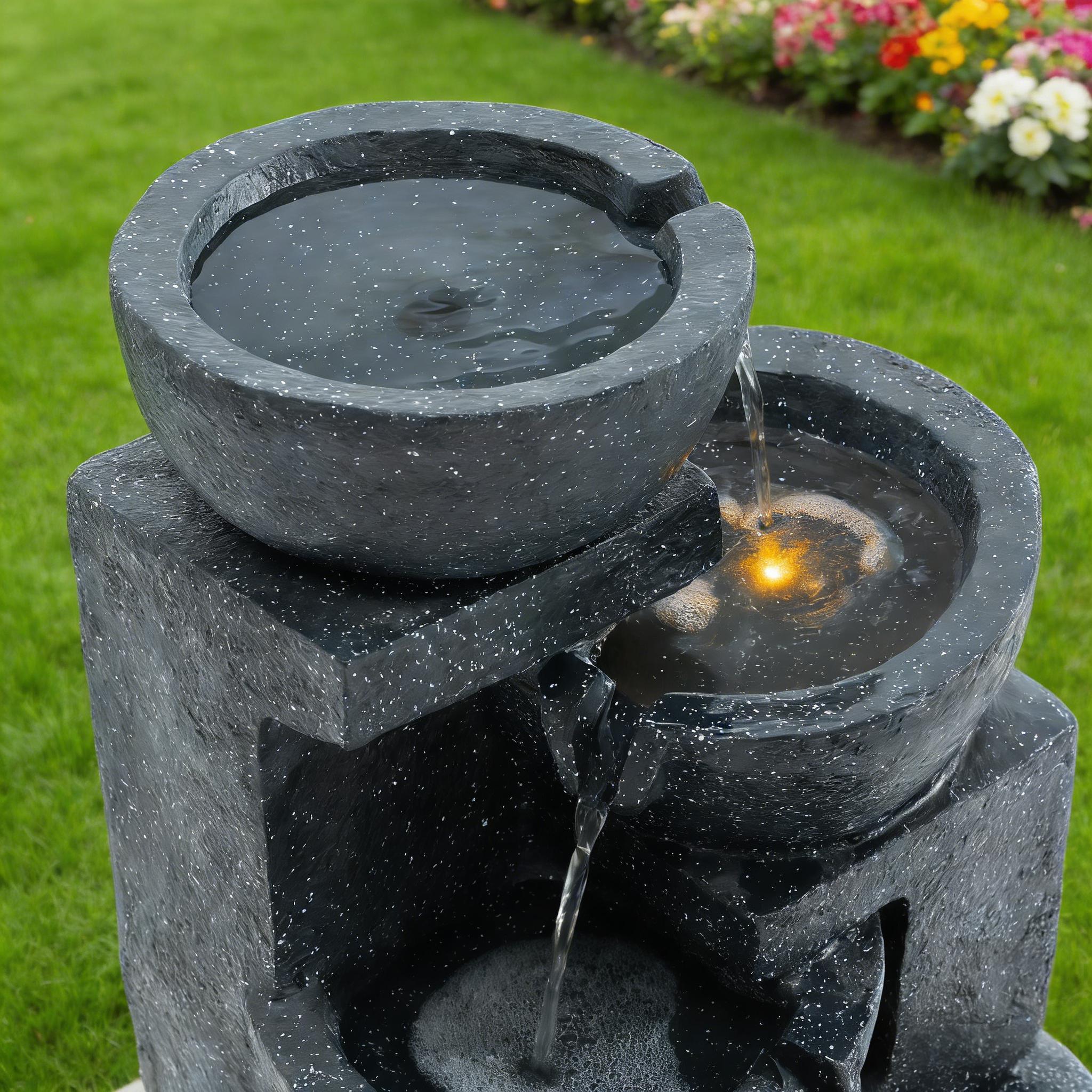 29-Inch Terrazzo Style LED Outdoor Indoor Water Fountain