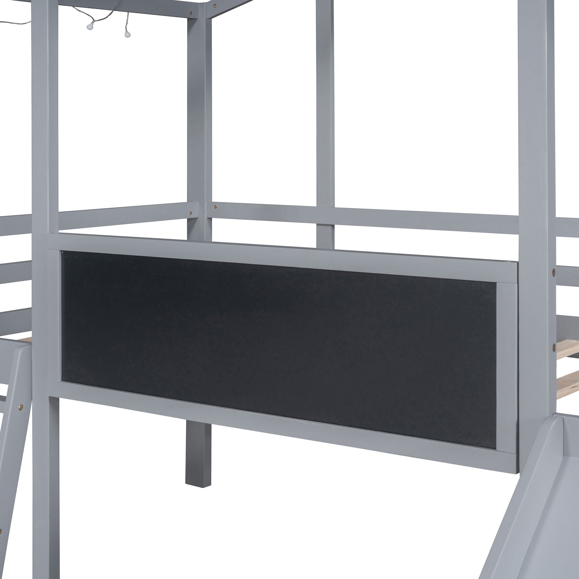 Loft House Bed With Ladder And Slide, With board And Light Strip On The Roof