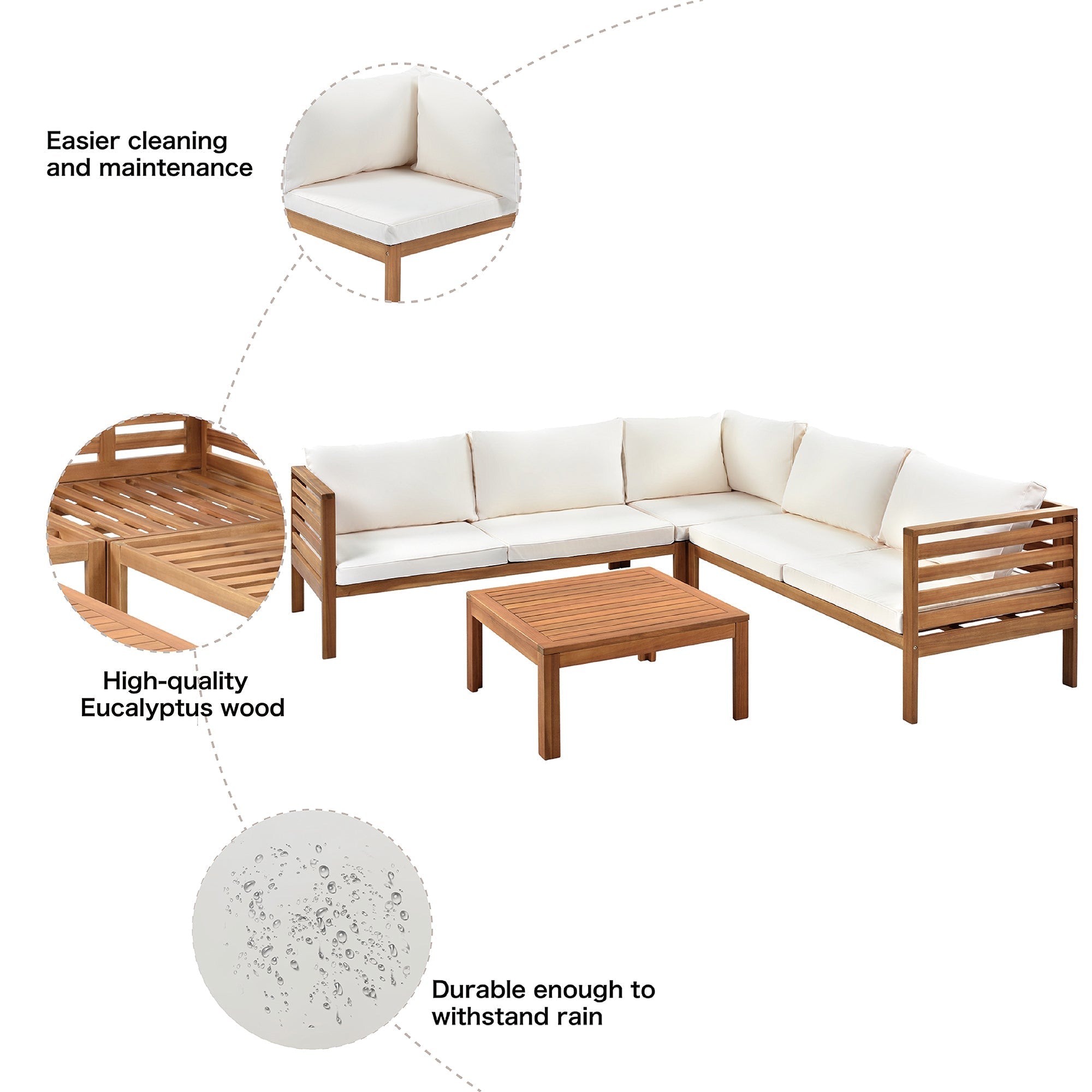 Wood Structure Outdoor Sofa Set with Beige Cushions