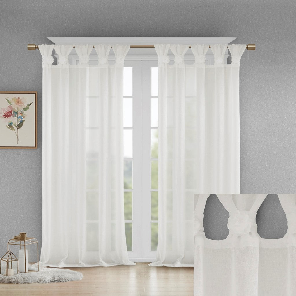 Floral Embellished Tab Top Solid Curtain Panel