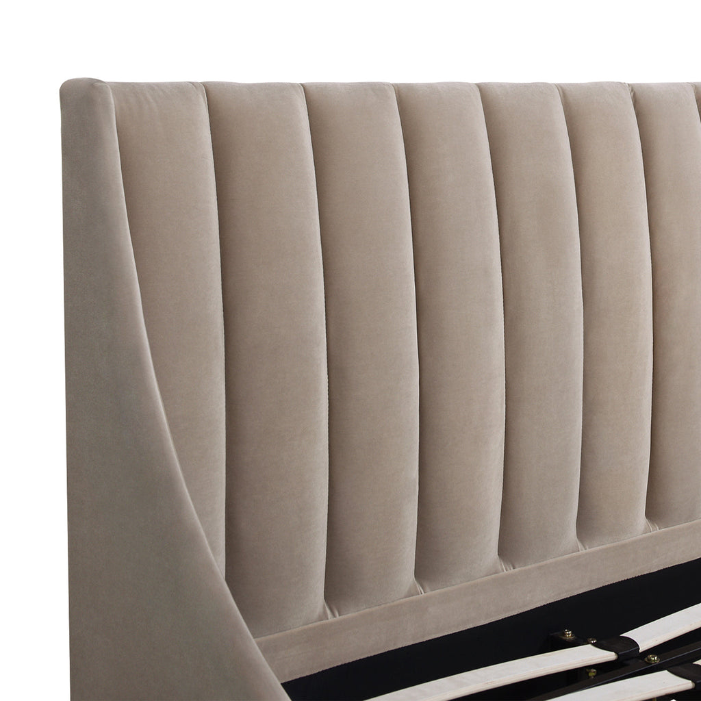 Aspen Vertical Tufted Headboard Platform Bed Set, King, Mink Beige Performance Velvet