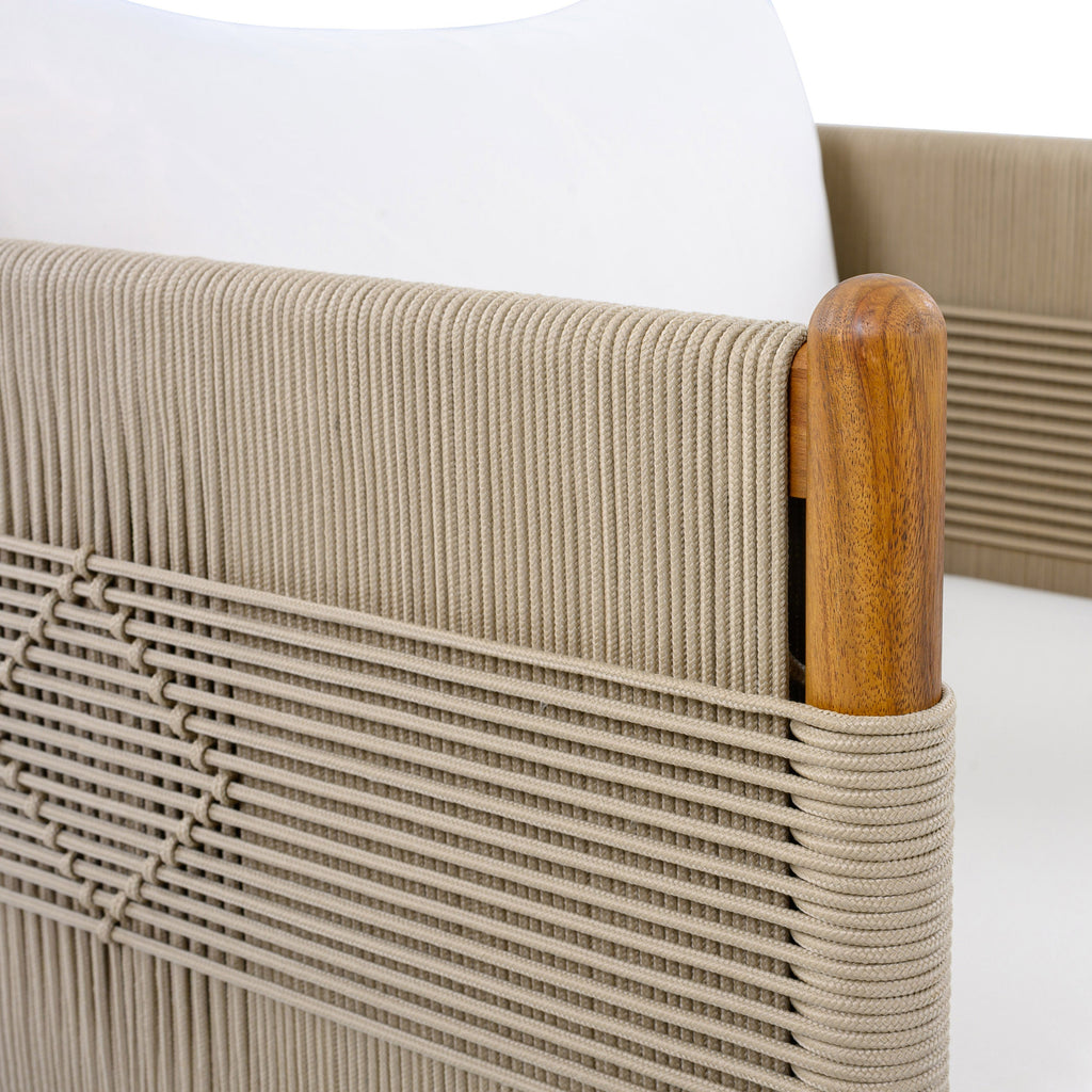 Outdoor Acacia Wood Club Chair with Diamond Rope Weave & Cushions, Teak Finish