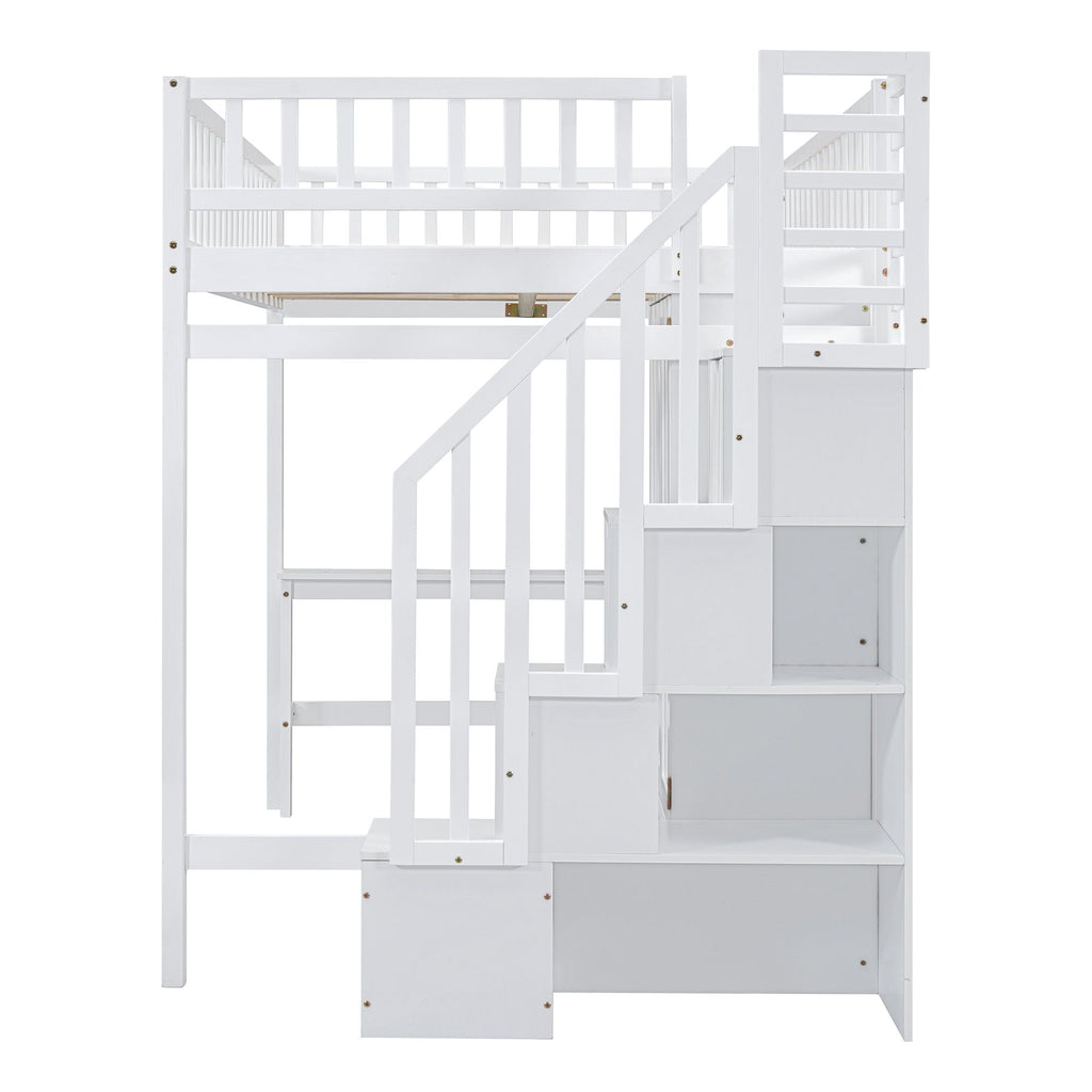 Loft Bed With Bookshelf, Drawers, Desk, And Wardrobe