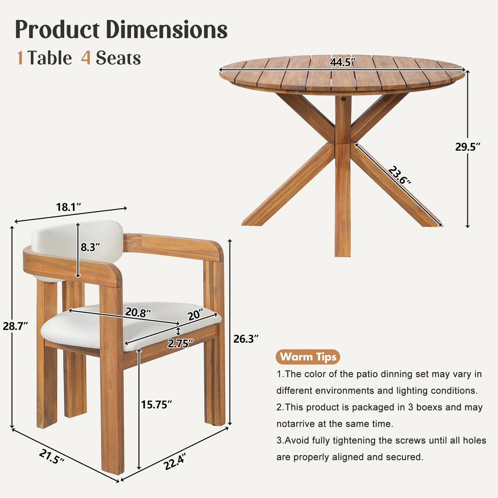 5-Piece Outdoor Acacia Wood Round Dining Set