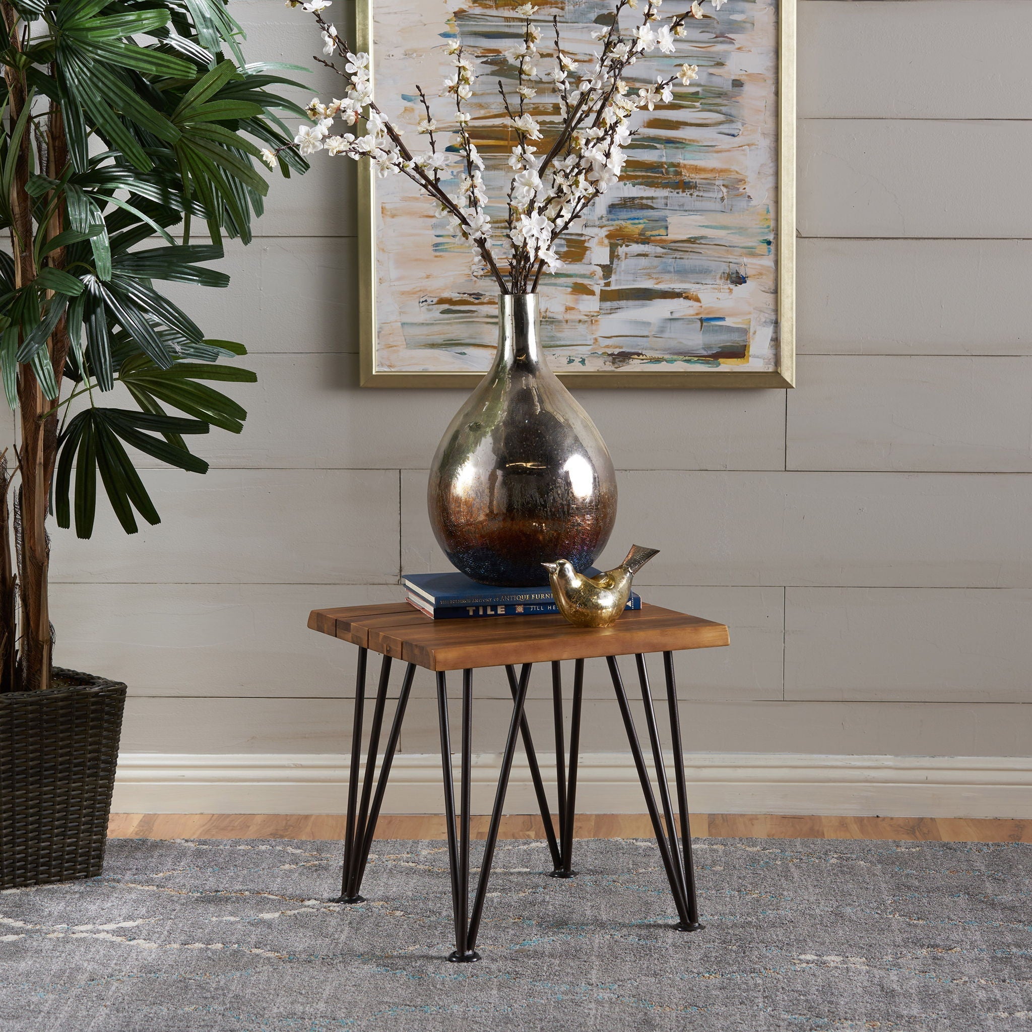 Zenith Outdoor Industrial Accent Table Set of 2 - Teak