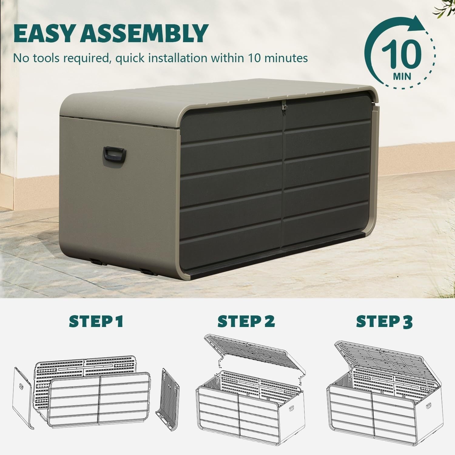 200 Gallon Plastic Deck Box with Lock and Waterproof Lid