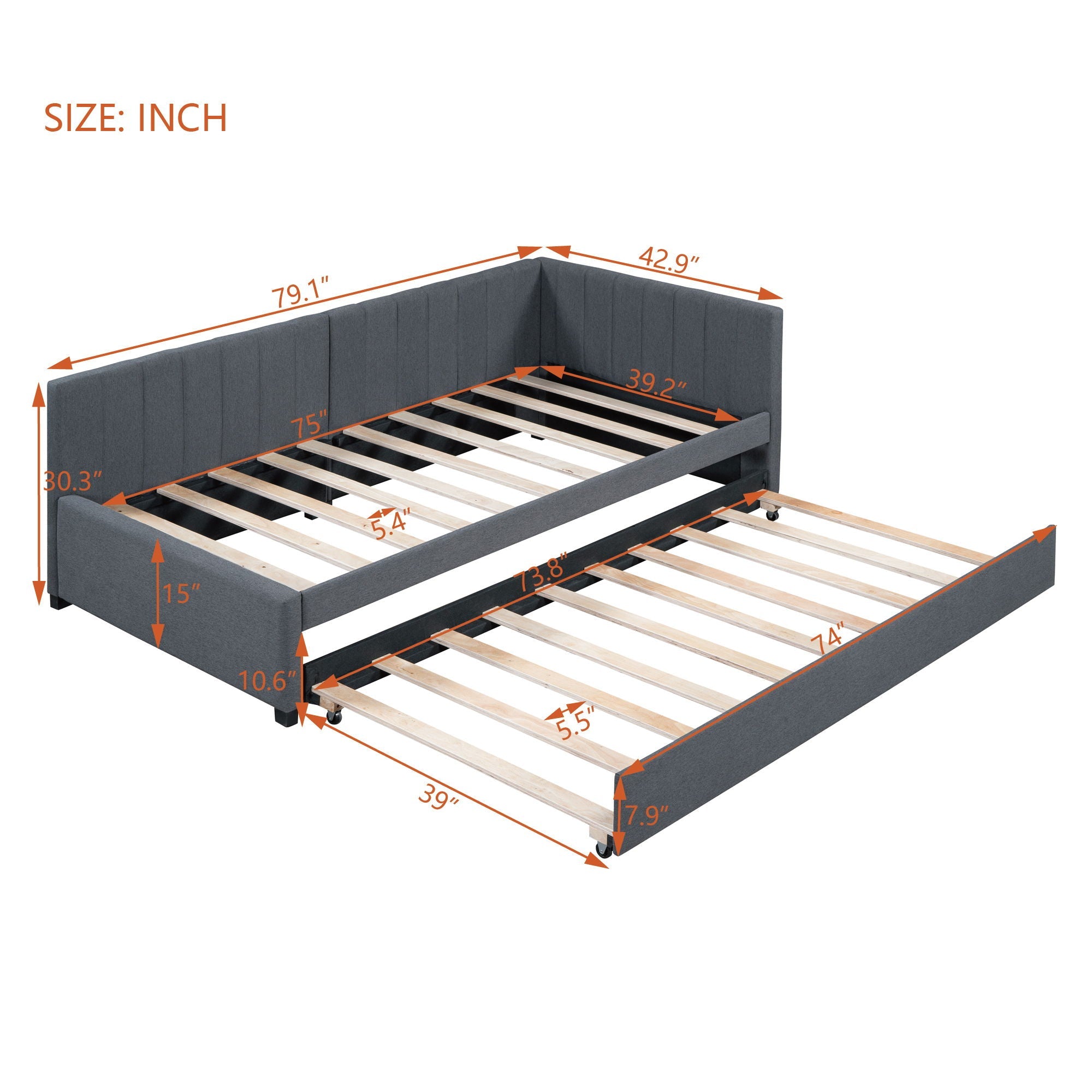Upholstered Daybed, Sofa Bed Frame, No Box Spring Needed