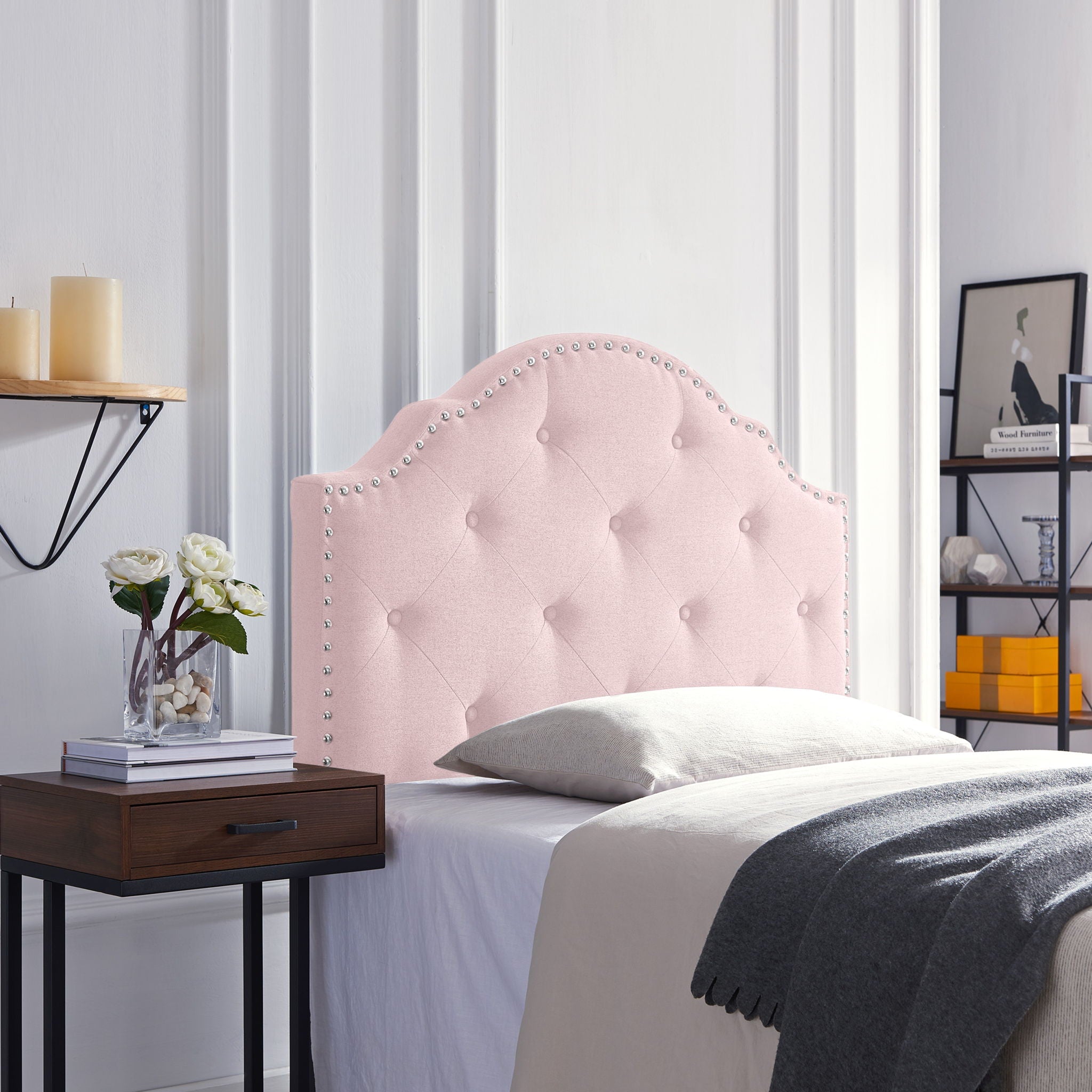 Flanner Contemporary Fabric Upholstered Twin Headboard - Blush