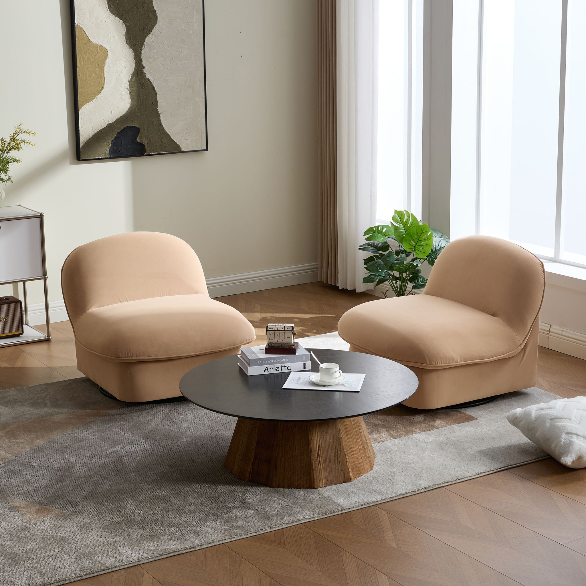 Pumpkin Shaped Swivel Accent Chair, 360 Degree Rotation for Living Room
