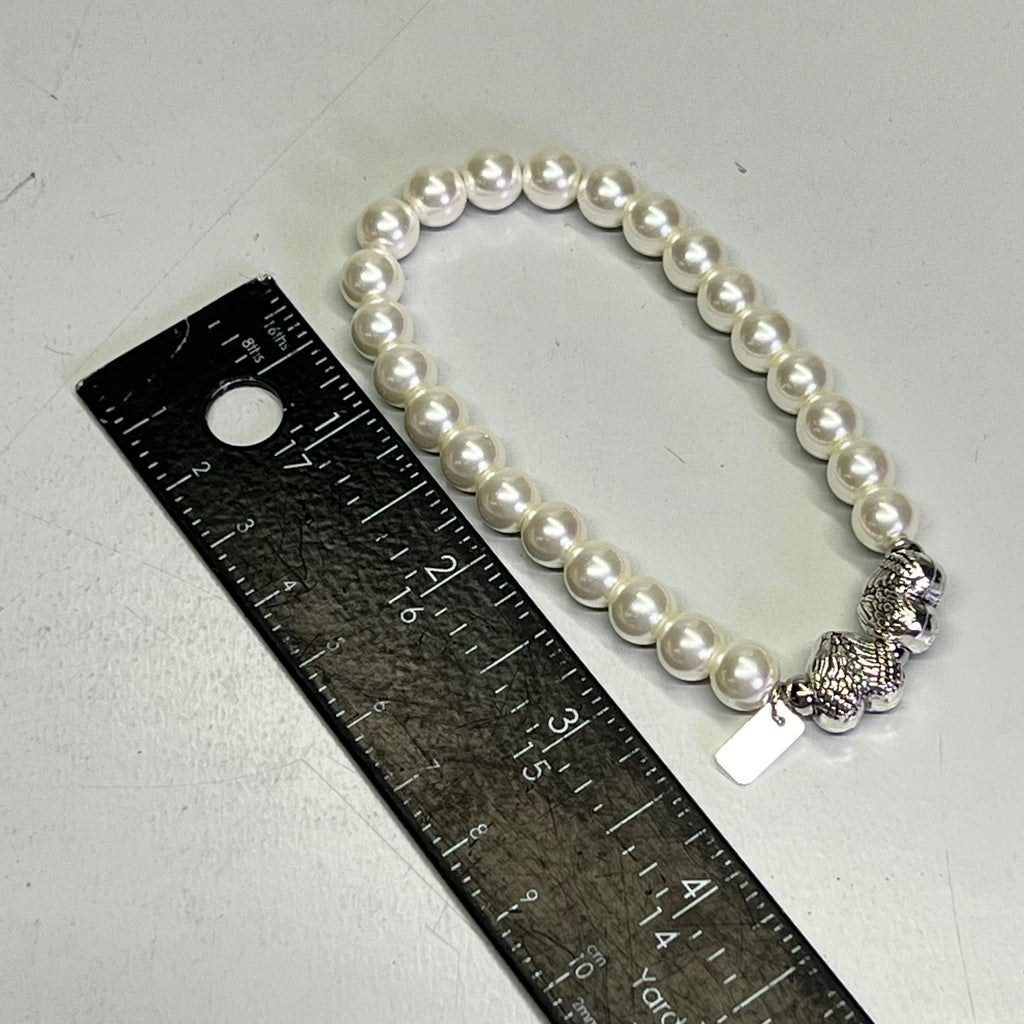 VALERIE (3 PACK) Faithful Angel Wing Heart & Pearl Friendship Bracelets Sz L White