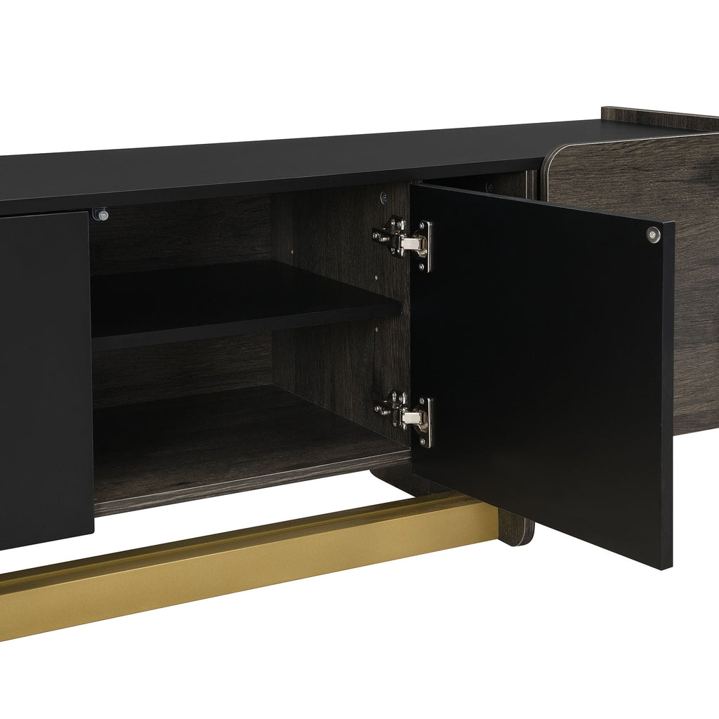 TV Stand With 1 Drawer, 2 Cabinets And Adjustable Shelves