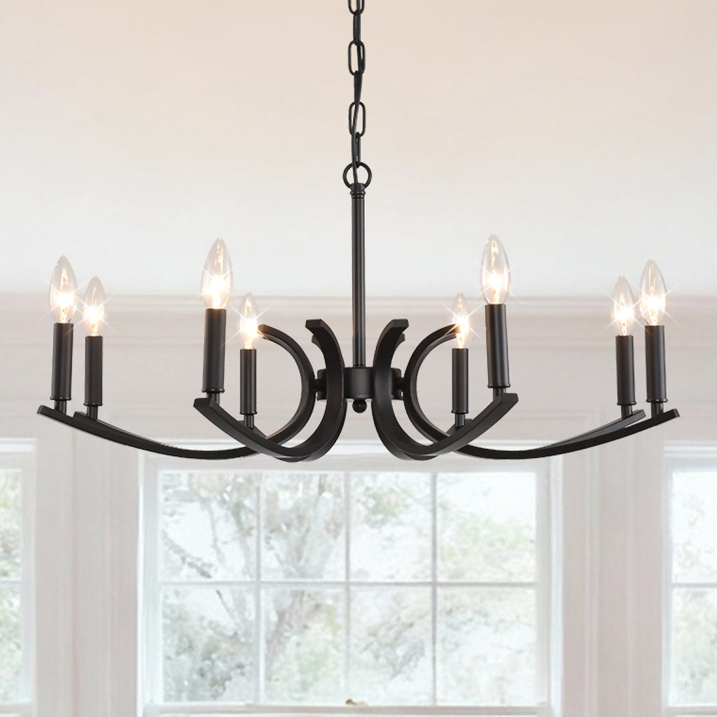 8-Light Farmhouse Chandelier, Black Metal
