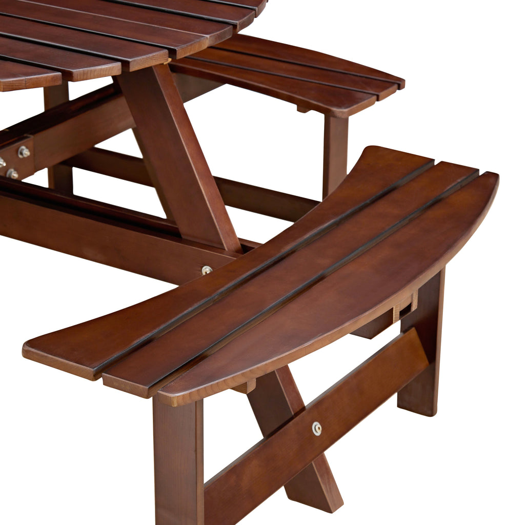 Outdoor 8 Person Round Picnic Table with Built-In Benches