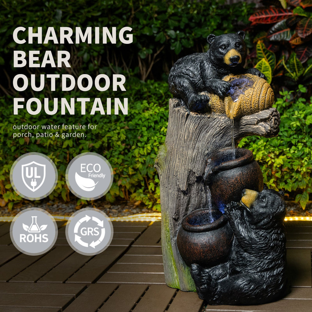 Bear Outdoor Water Fountain with LED Lights