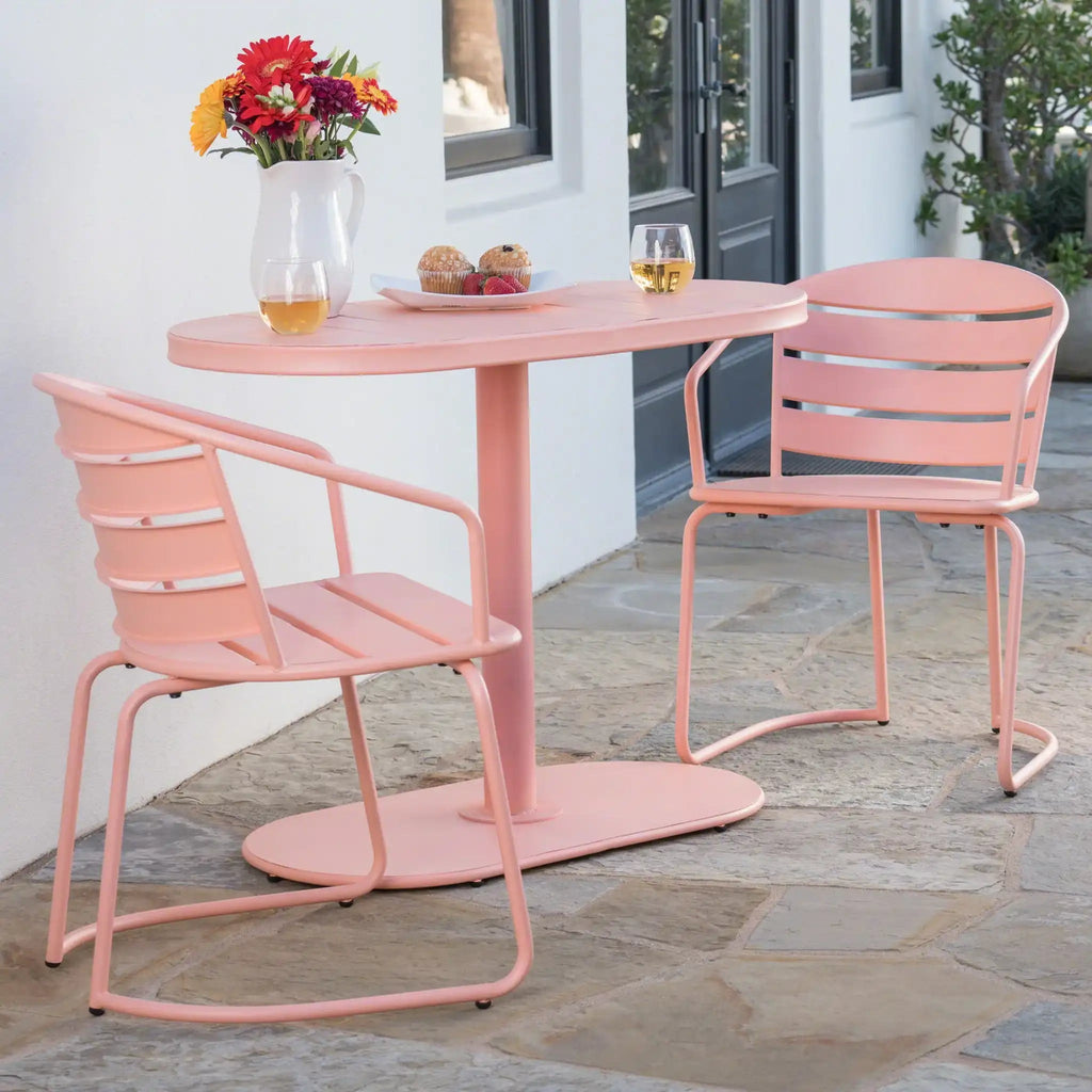 3 Piece Elegant Outdoor Bistro Set With 2 Chairs And Oval Table
