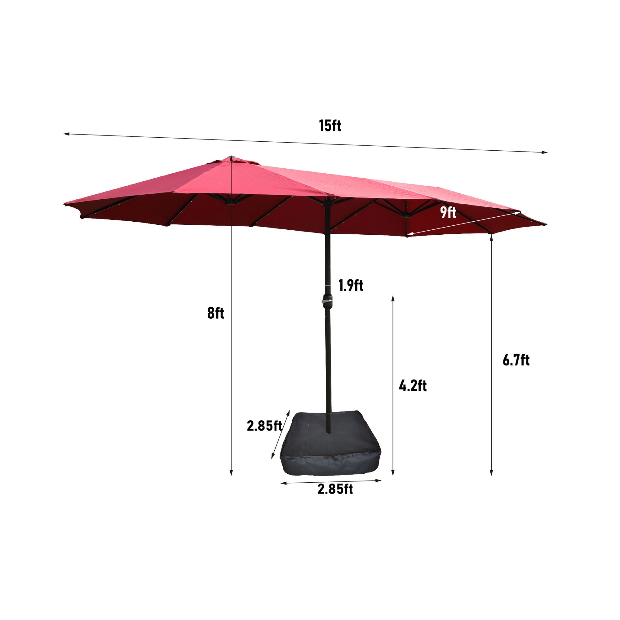 Double-Sided Outdoor Market Umbrella With Lights And Base