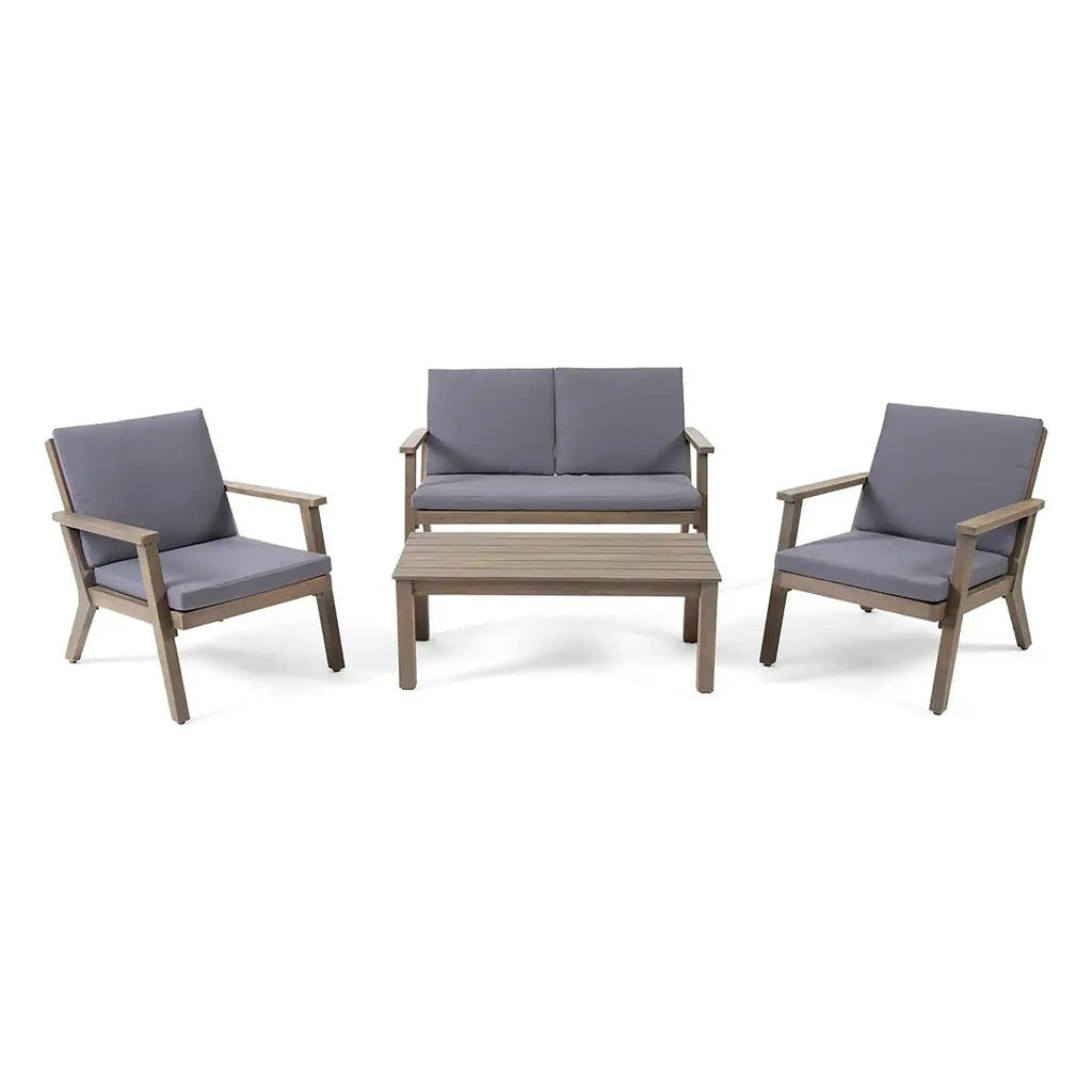 Avacyn Outdoor Acacia Wood 4-Seater Chat Set with Cushions