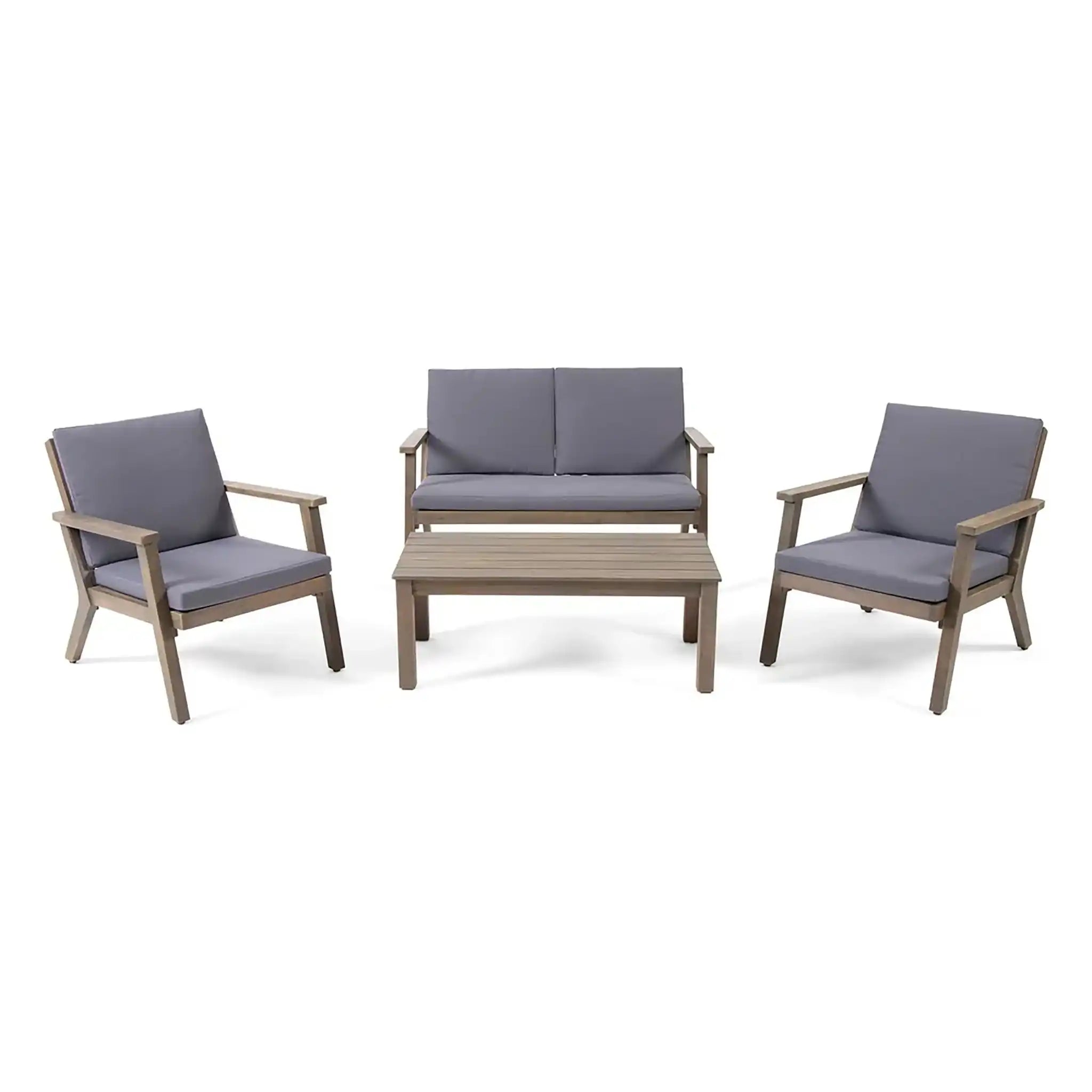 Avacyn Outdoor Acacia Wood 4-Seater Chat Set with Cushions