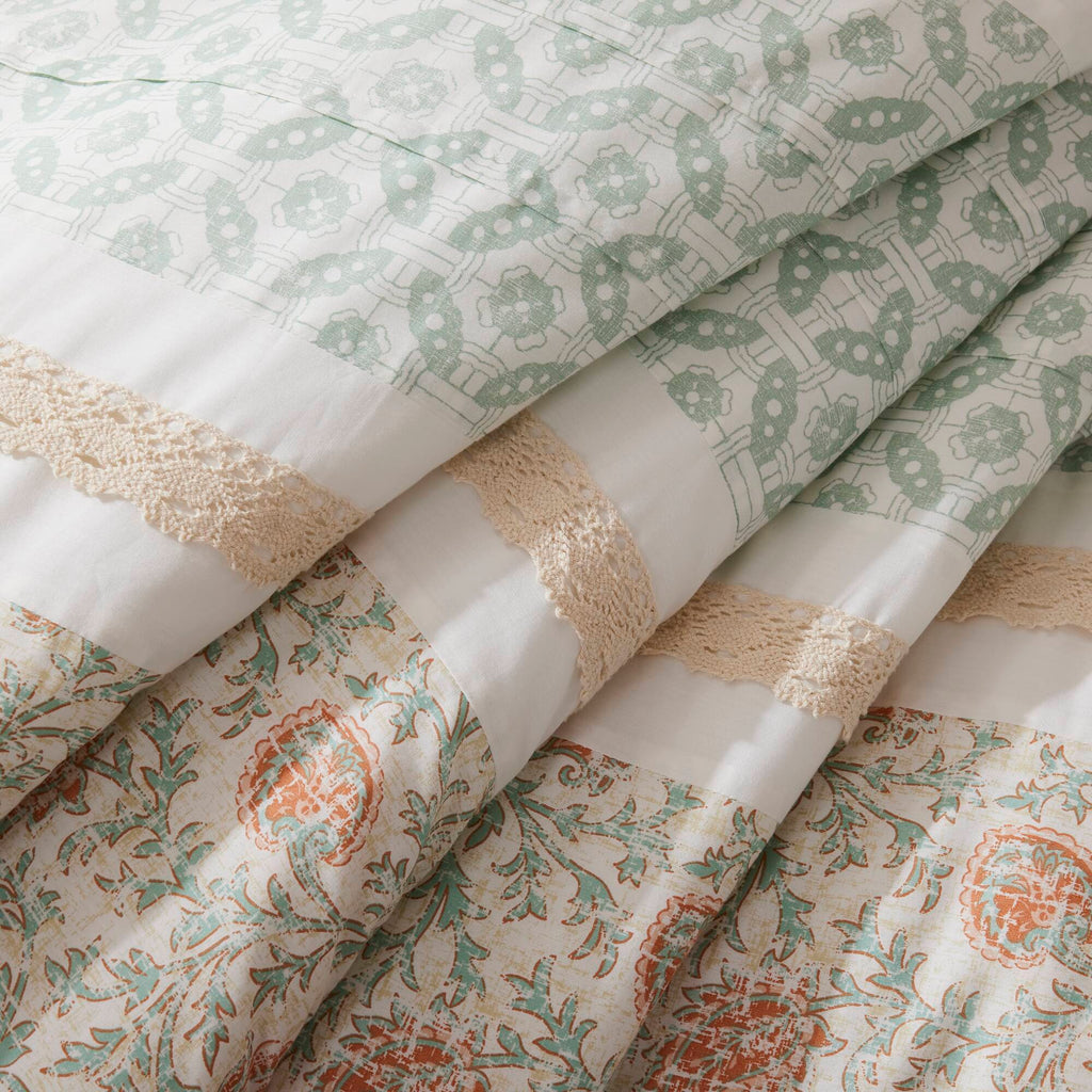 9 Piece Cotton Percale Comforter Set Coral Queen
