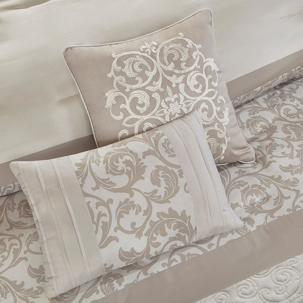 Embroidered 8 Piece Comforter Set Neutral Queen