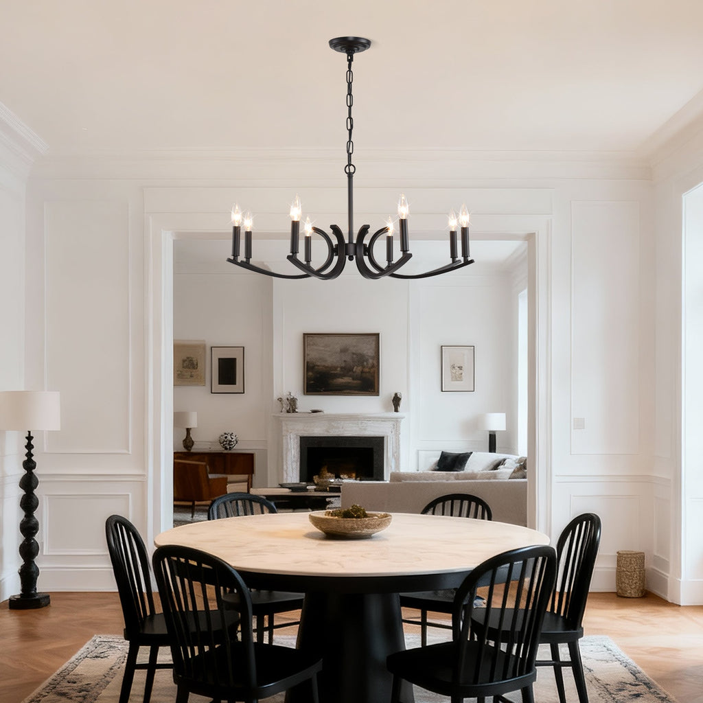 8-Light Farmhouse Chandelier, Black Metal