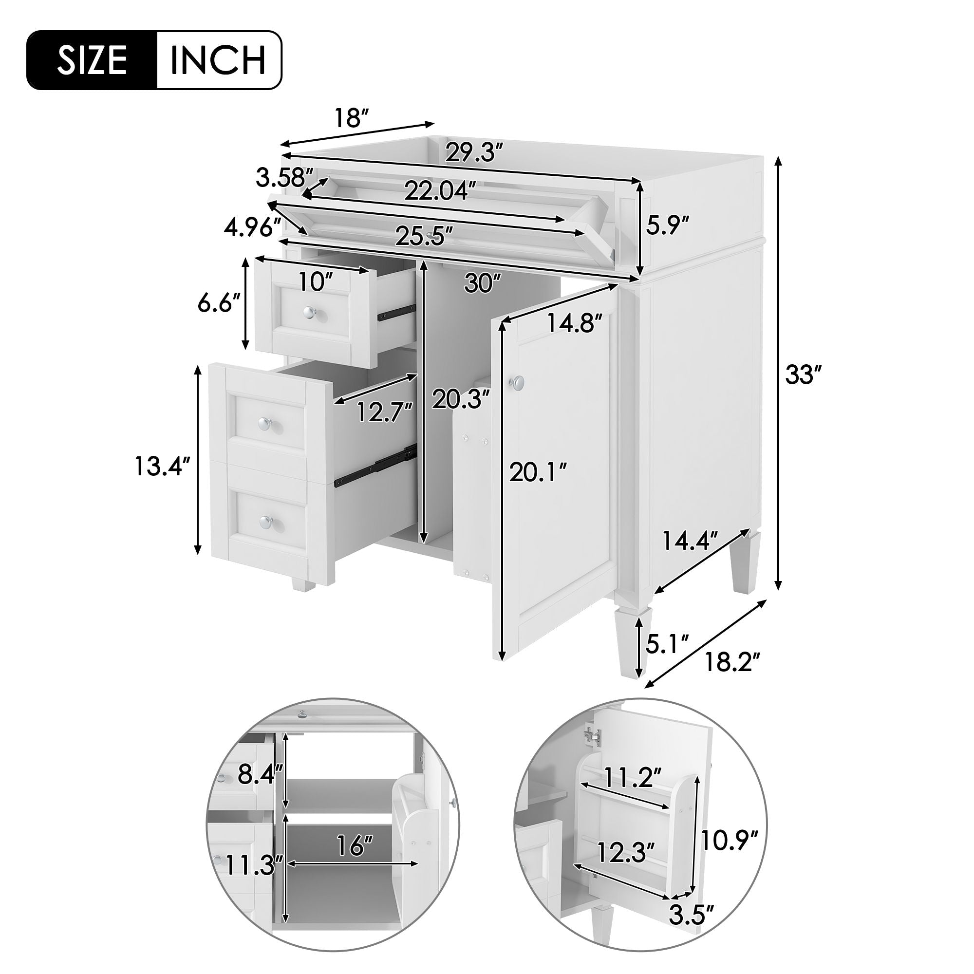 Bathroom Vanity With 2 Drawers and Tip-Out Storage Cabinet