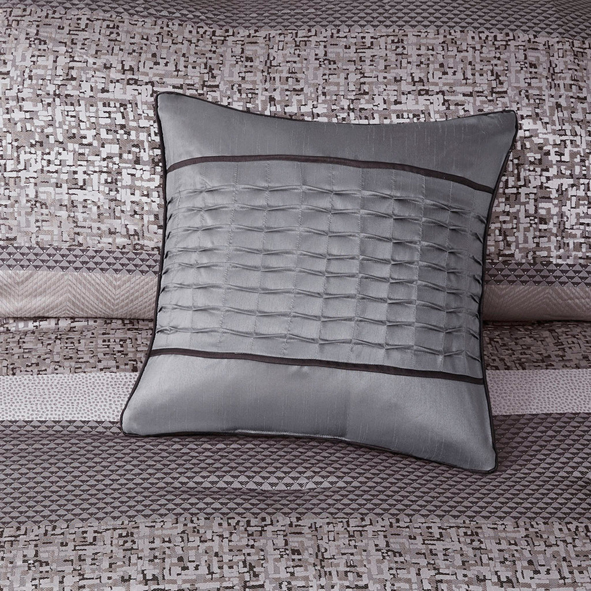 7 Piece Jacquard Comforter Set Grey/Taupe Queen