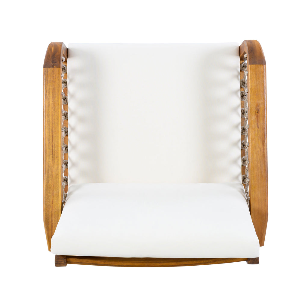 Outdoor Acacia Wood Club Chair with Handwoven Rope, Teak Finish