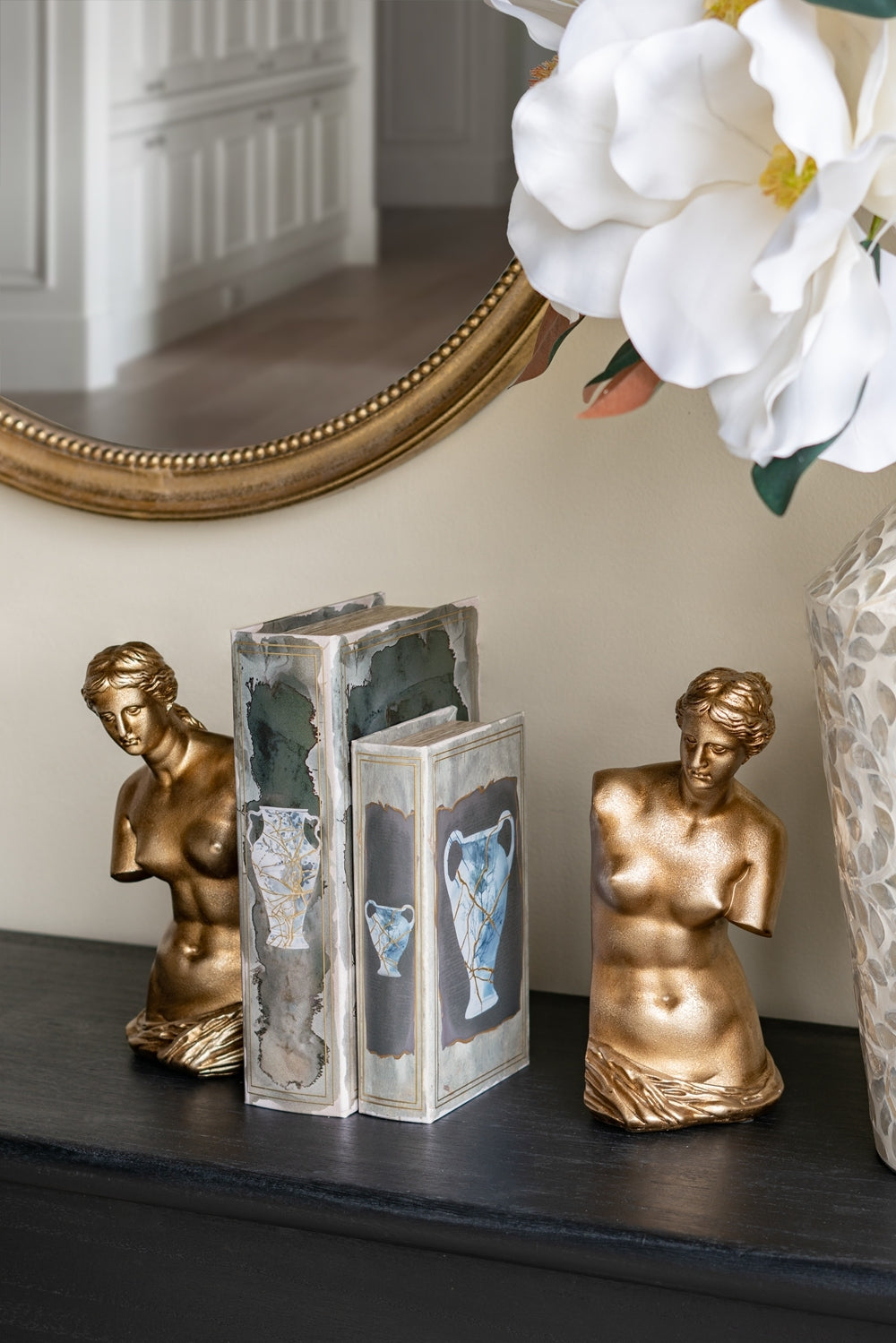 Set of 2 Venus de Milo Bust Bookends with Gold Finish