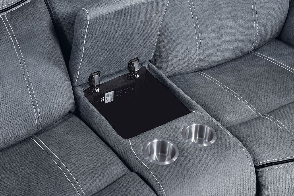 Zubaida Two Tone Recliner Loveseat with USB Port Console