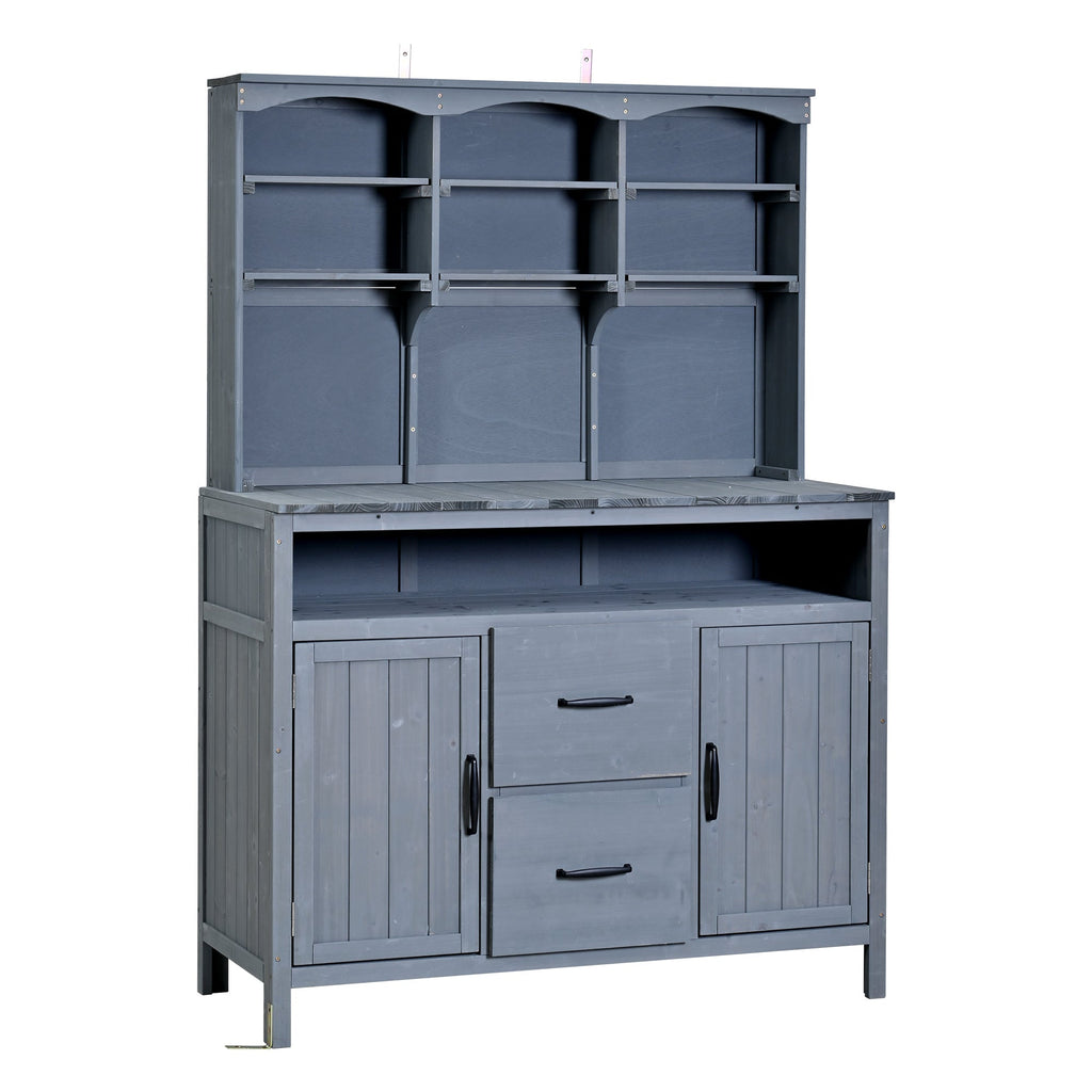 TOPMAX Large Fir Wood Potting Bench with Hutch and Storage