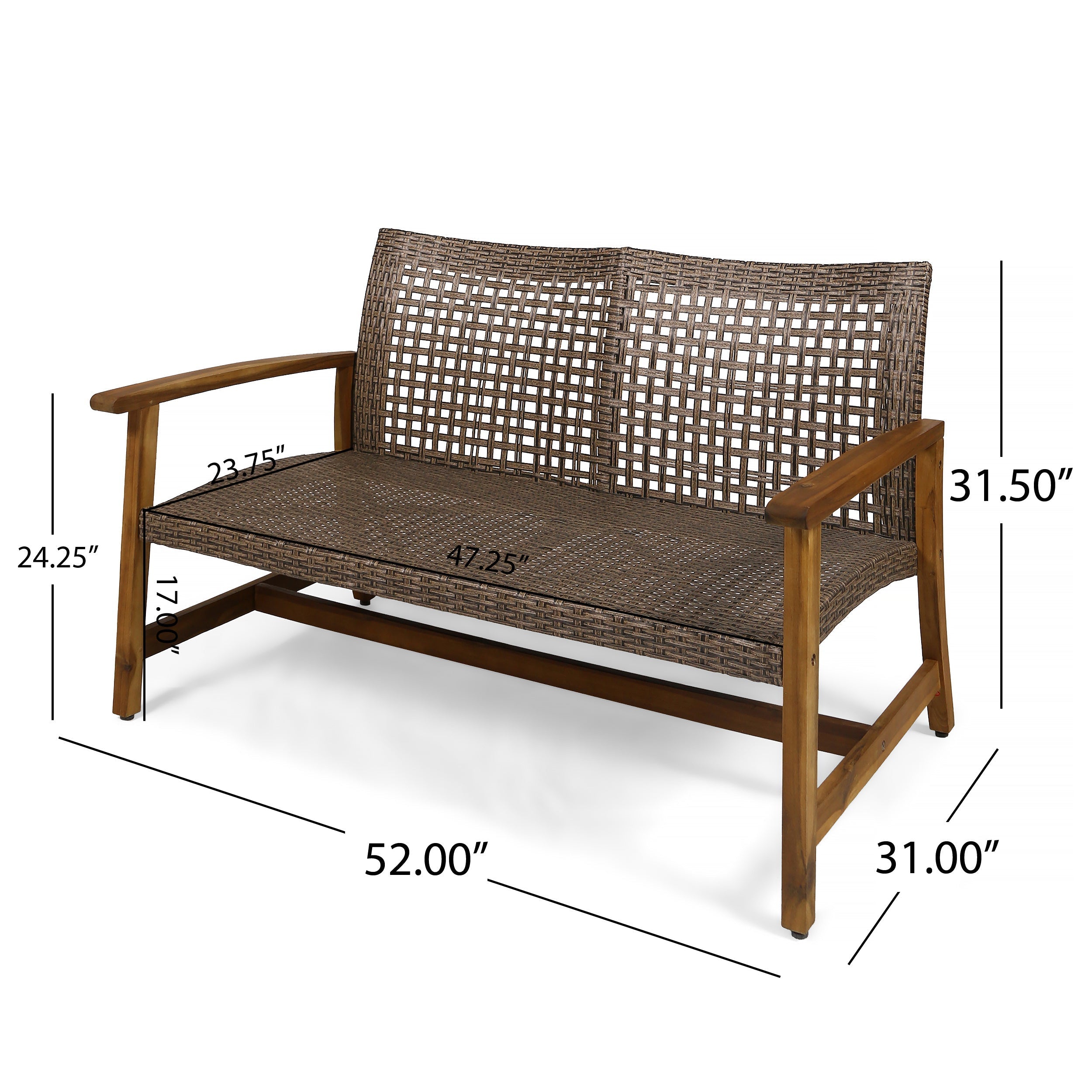 Hampton Outdoor Acacia Wood Wicker Loveseat