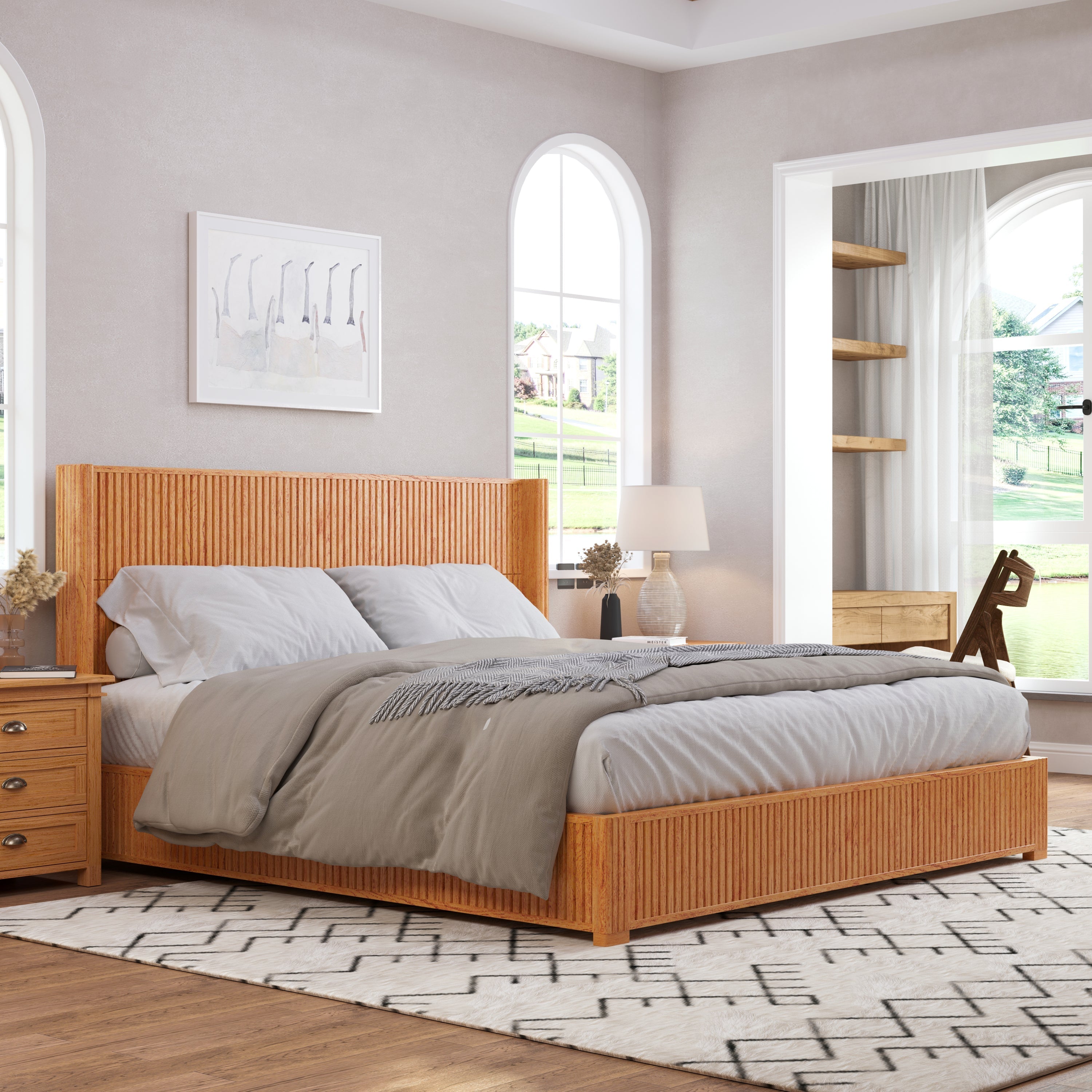 Solid Wood Platform Bed Frame with Headboard, King Size