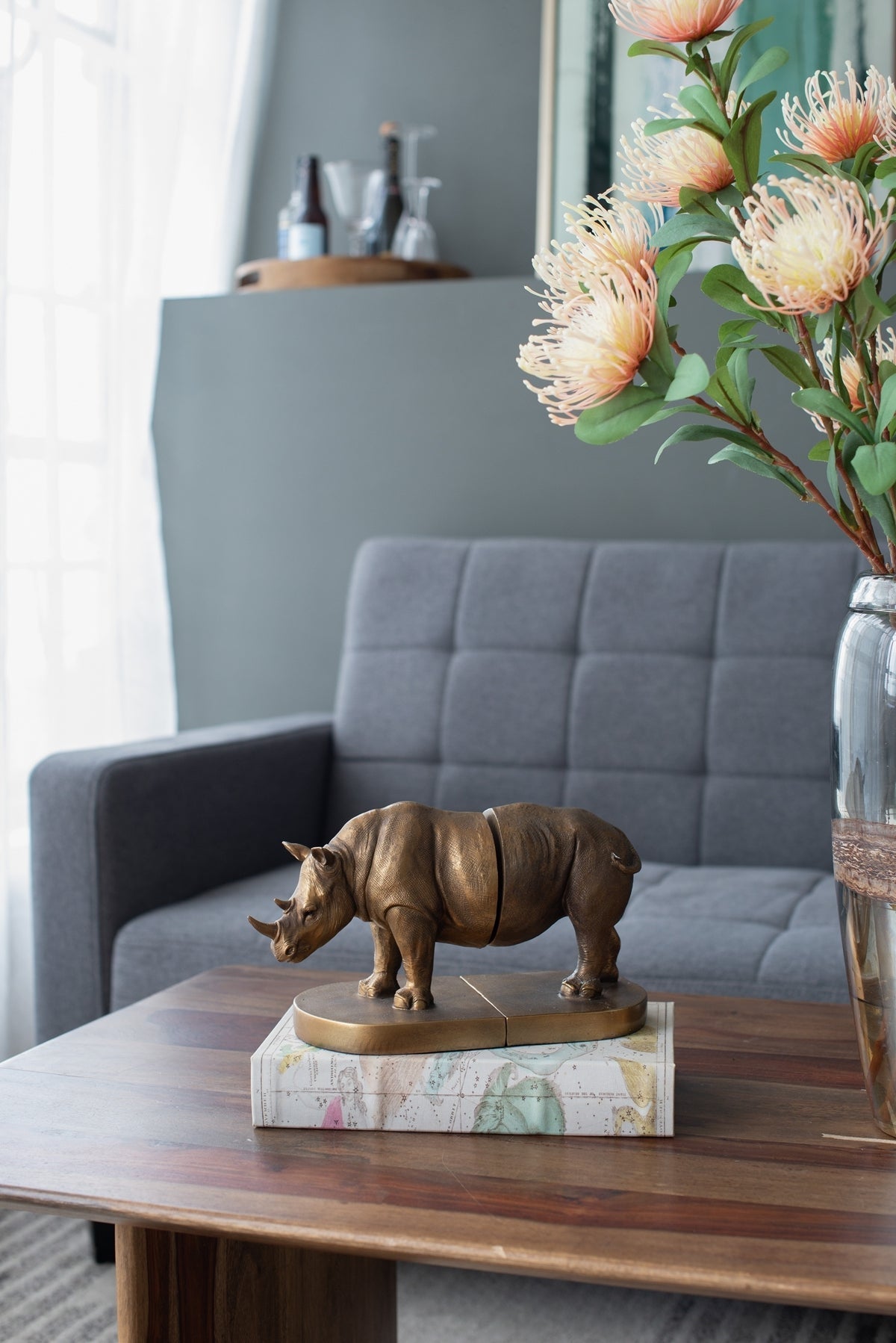 Set of 2 Rhino Bronze Bookends
