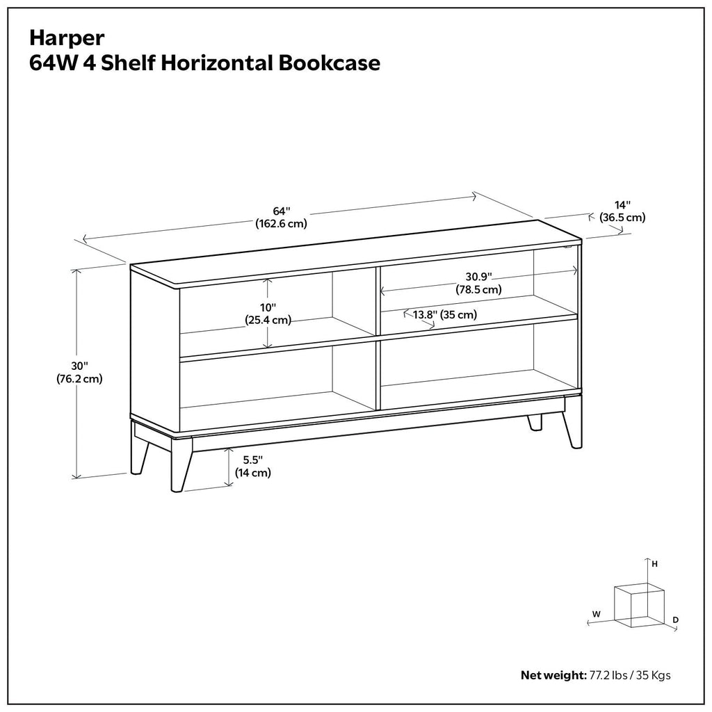 Harper - 4 Shelf Low Bookcase - Walnut Brown