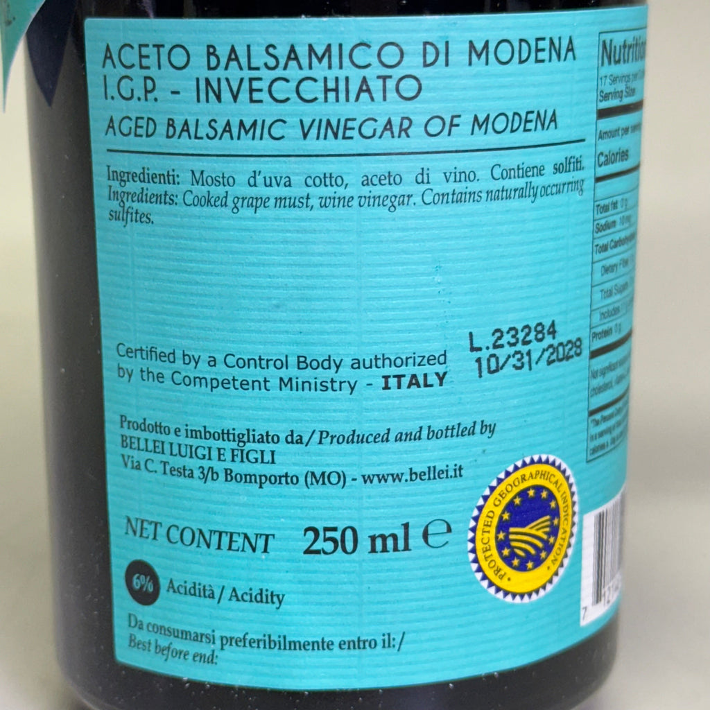 BELLEI Aged Balsamic Vinegar of Modena 8.45 fl oz, Precious Blue BB:10/28