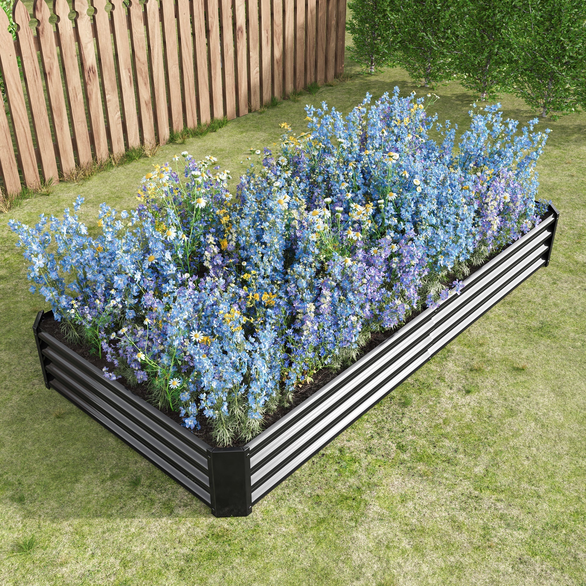 Raised Garden Bed Kit - Metal 7.6x3.7x0.98 ft Black