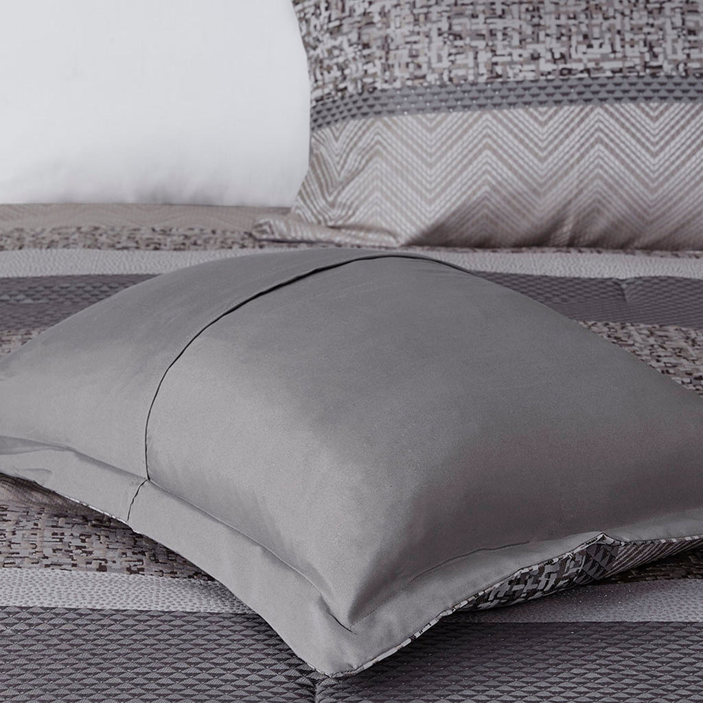 7 Piece Jacquard Comforter Set Grey Taupe King