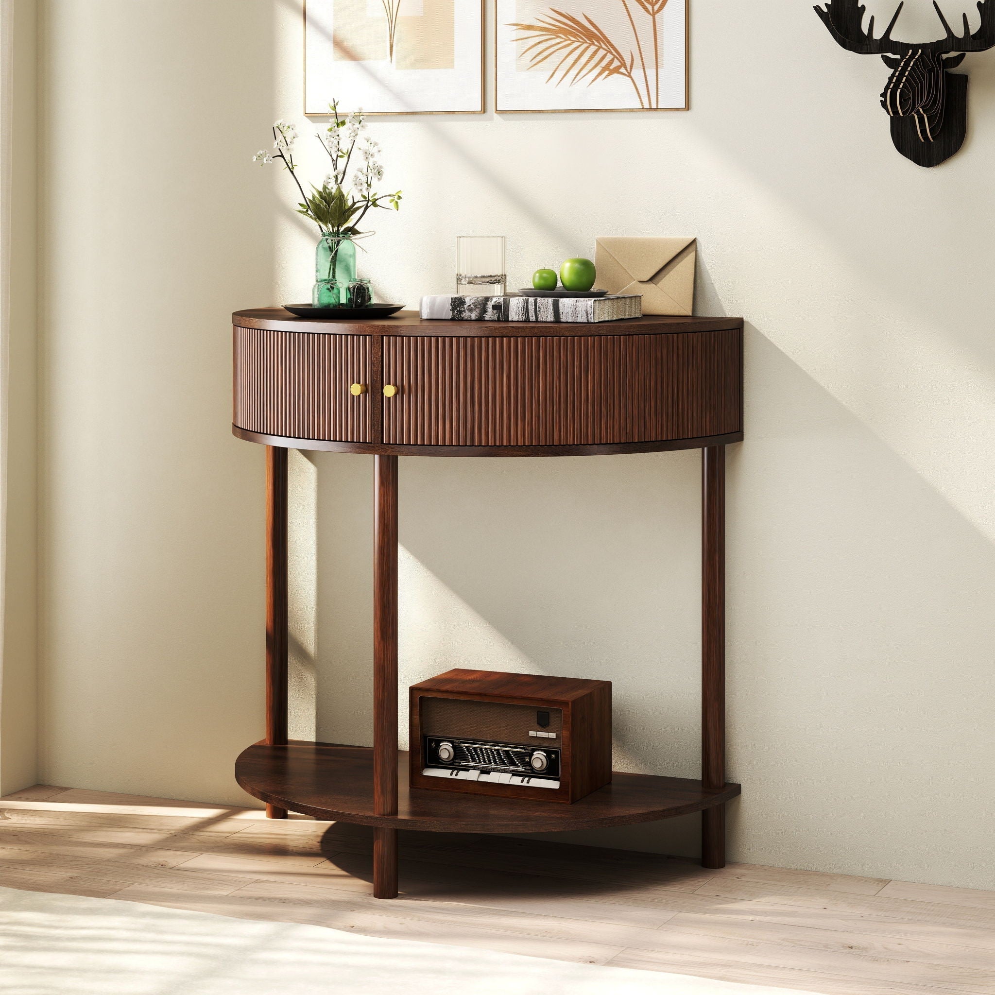 Demi Lune Console Table With 2 Storage Drawers