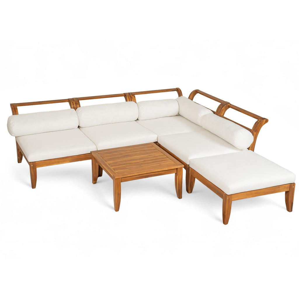 6 Piece Acacia Wood Outdoor Modular Sectional with Daybed and Tea Table