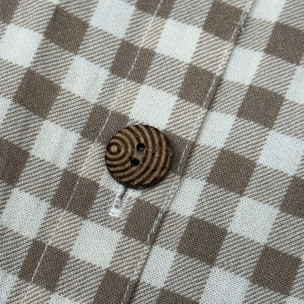 MULTIPLES Button-Up Plaid Shirt w/Cuff Petite Women's Sz PM Brown/Cream M44506BP